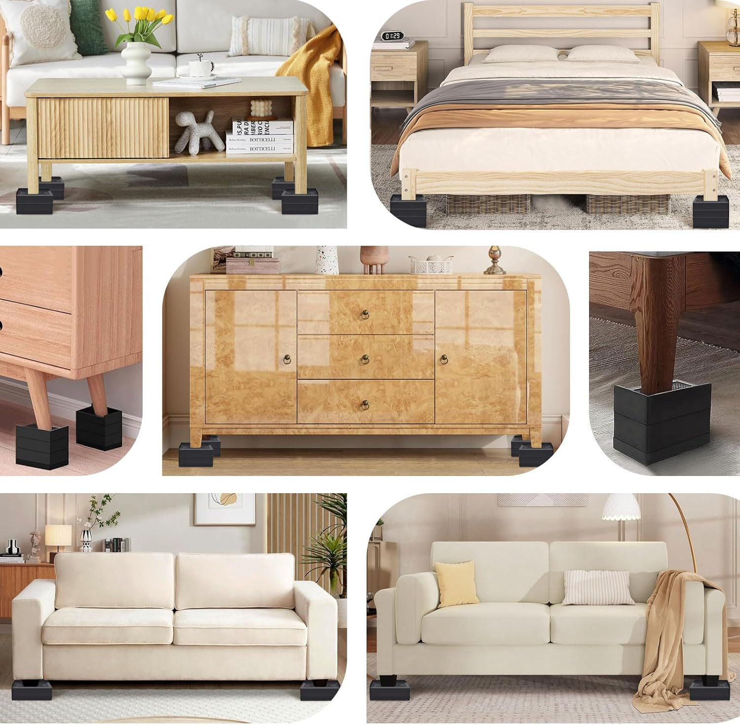 Rectangle Bed Risers, 3 Inch Heavy Duty Adjustable Furniture Risers for Bed Sofa