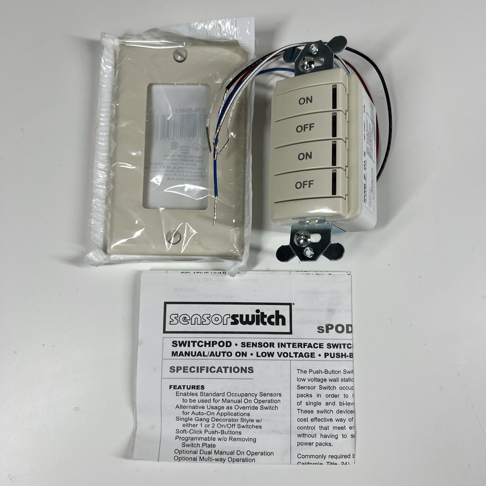 Acuity Controls Sensor Switch SPODM 2P 2SA AL Switchpod Interface Wall Station