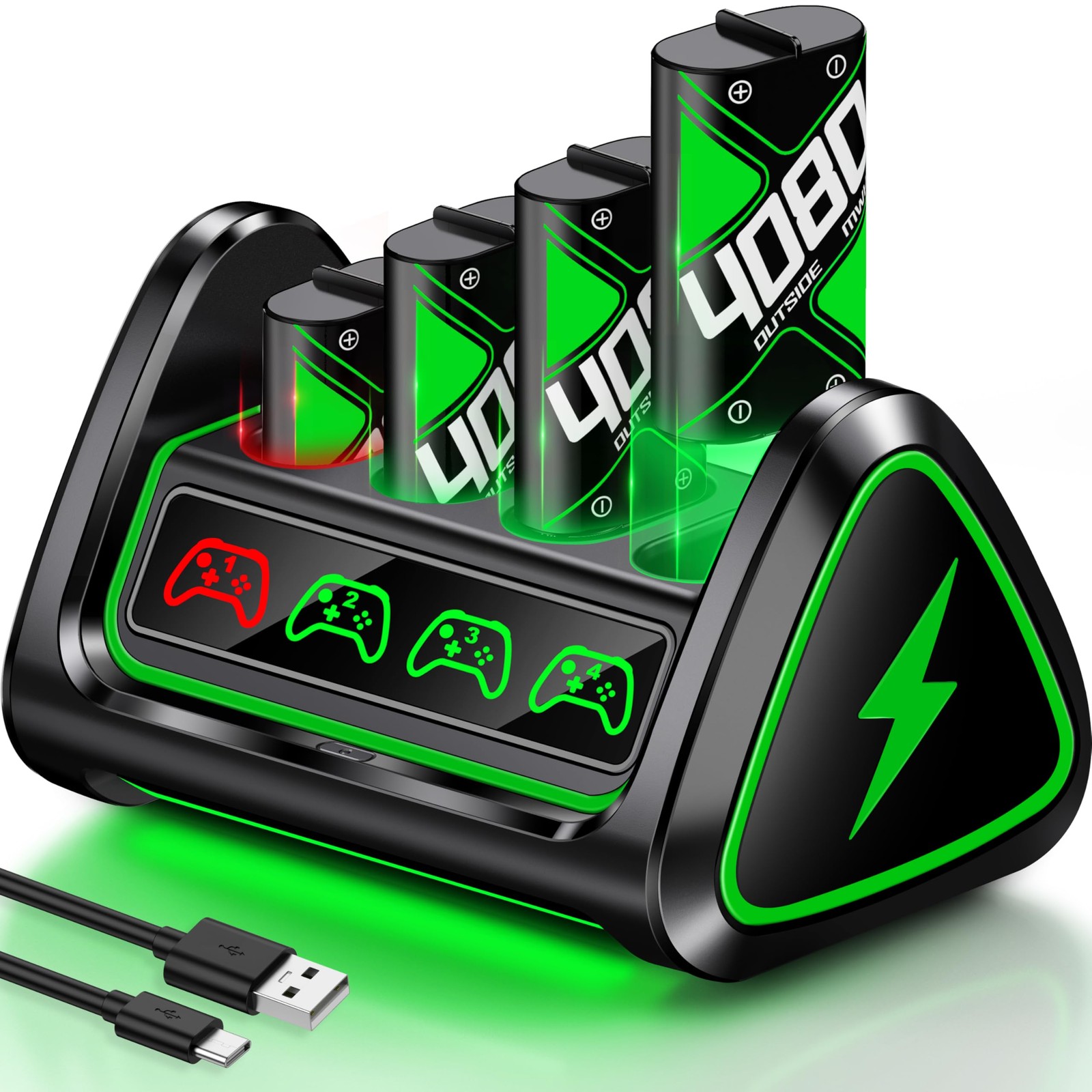 Upgraded Fast Charging Rechargeable Battery Packs with Light Control, 4 x 408...