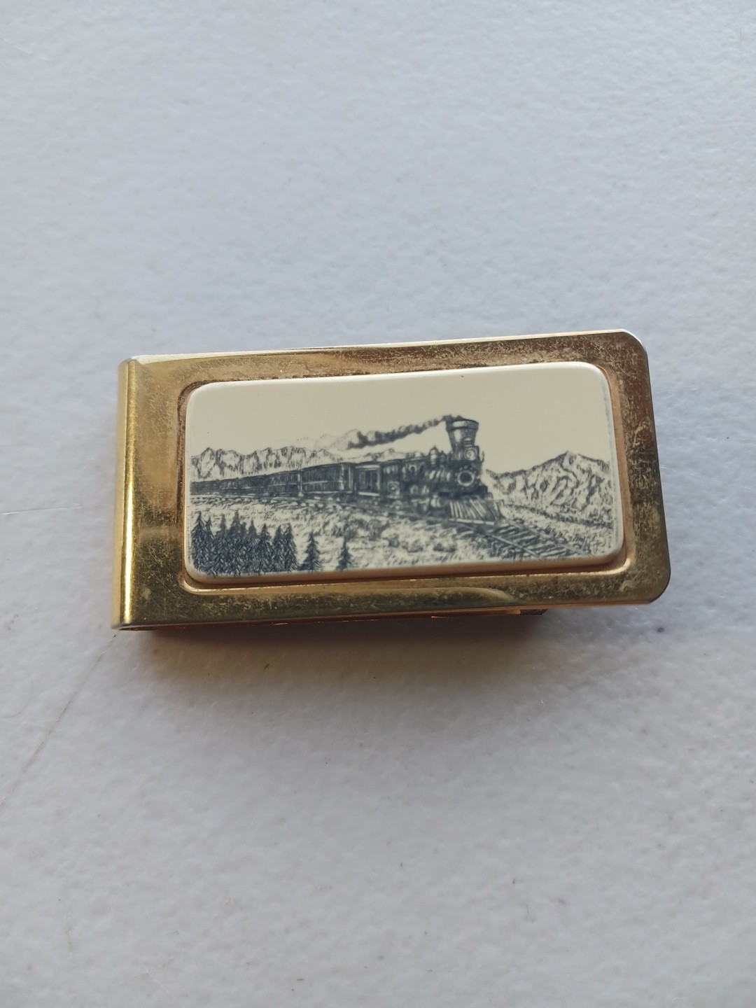 Vintage Barlow Train Gold Tone  Money Clip