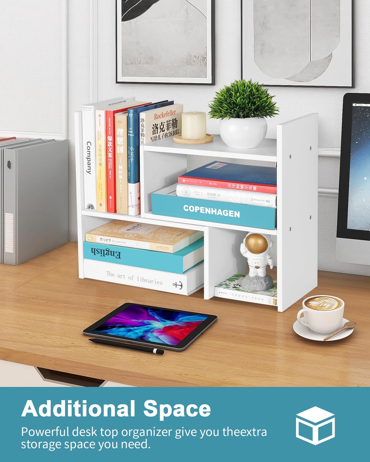 NOKAMW Desktop Shelf Organizer,Adjustable Stackable Office Storage Rack,Wood ...