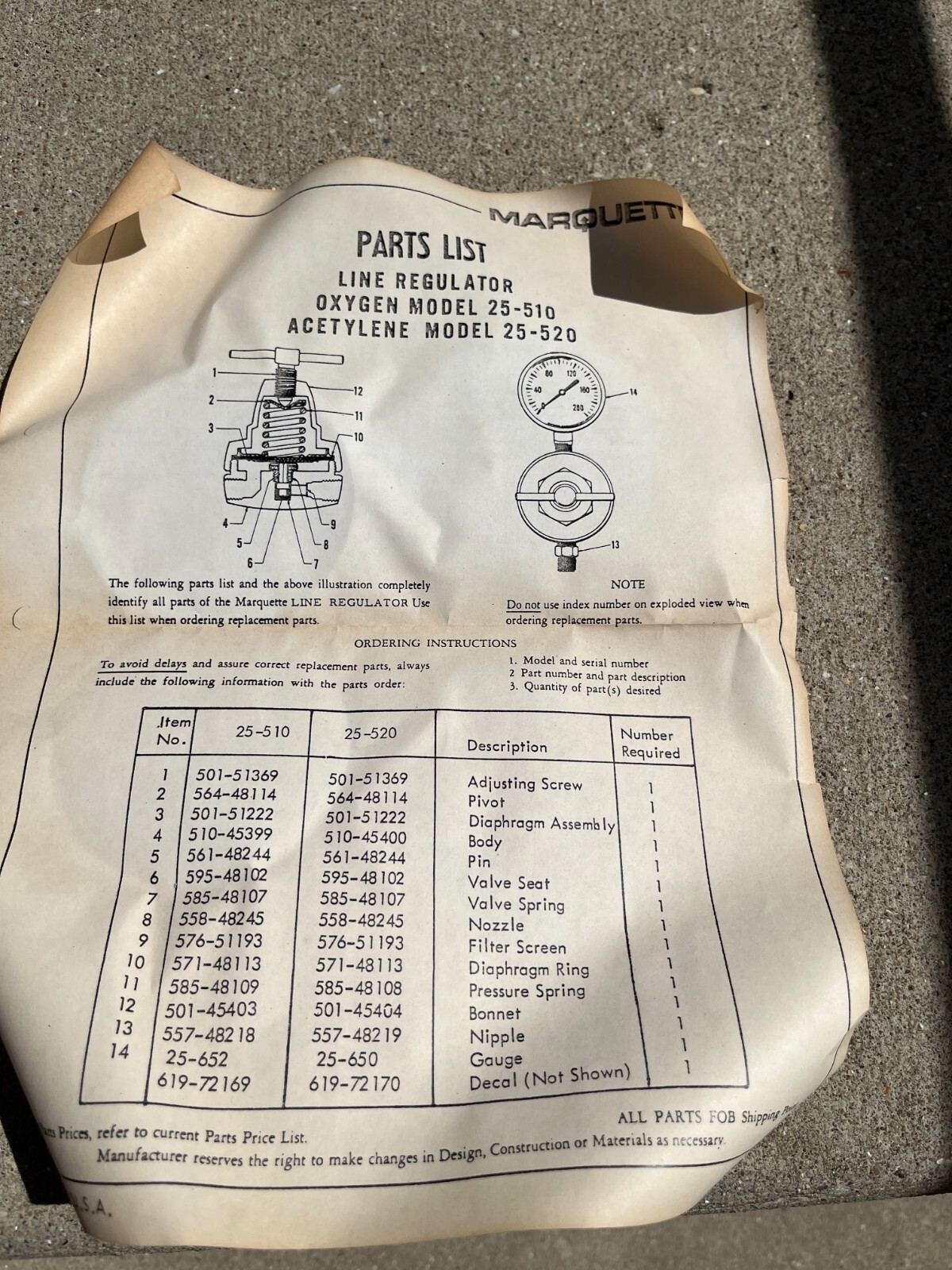 Marquette Oxygen Line Regulator Model 25-510
