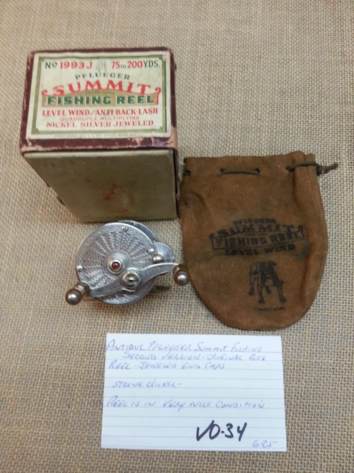Vintage 1931 Pflueger Summit Jeweled German Silver Fishing Reel and Original Box