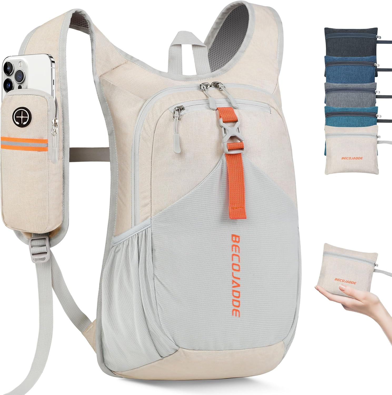 Ultralight 15L Foldable Hiking Backpack for Travel and Outdoor Activities, Beige