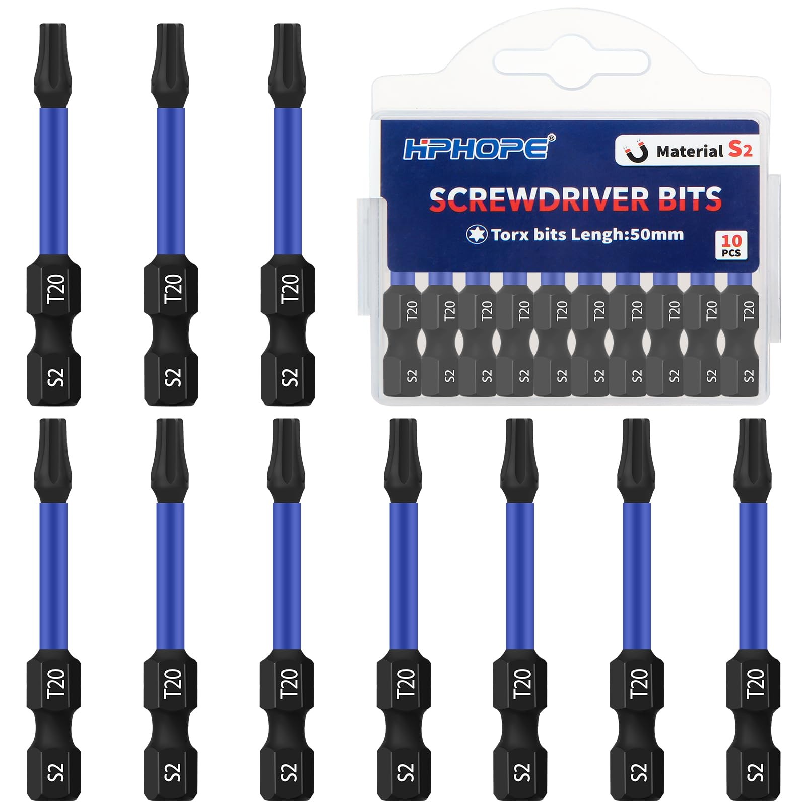 T20 Screwdriver Bit Set 10Pcs, Torx Bits T20, 1/4" Hexagon Bit, Length: 50mm
