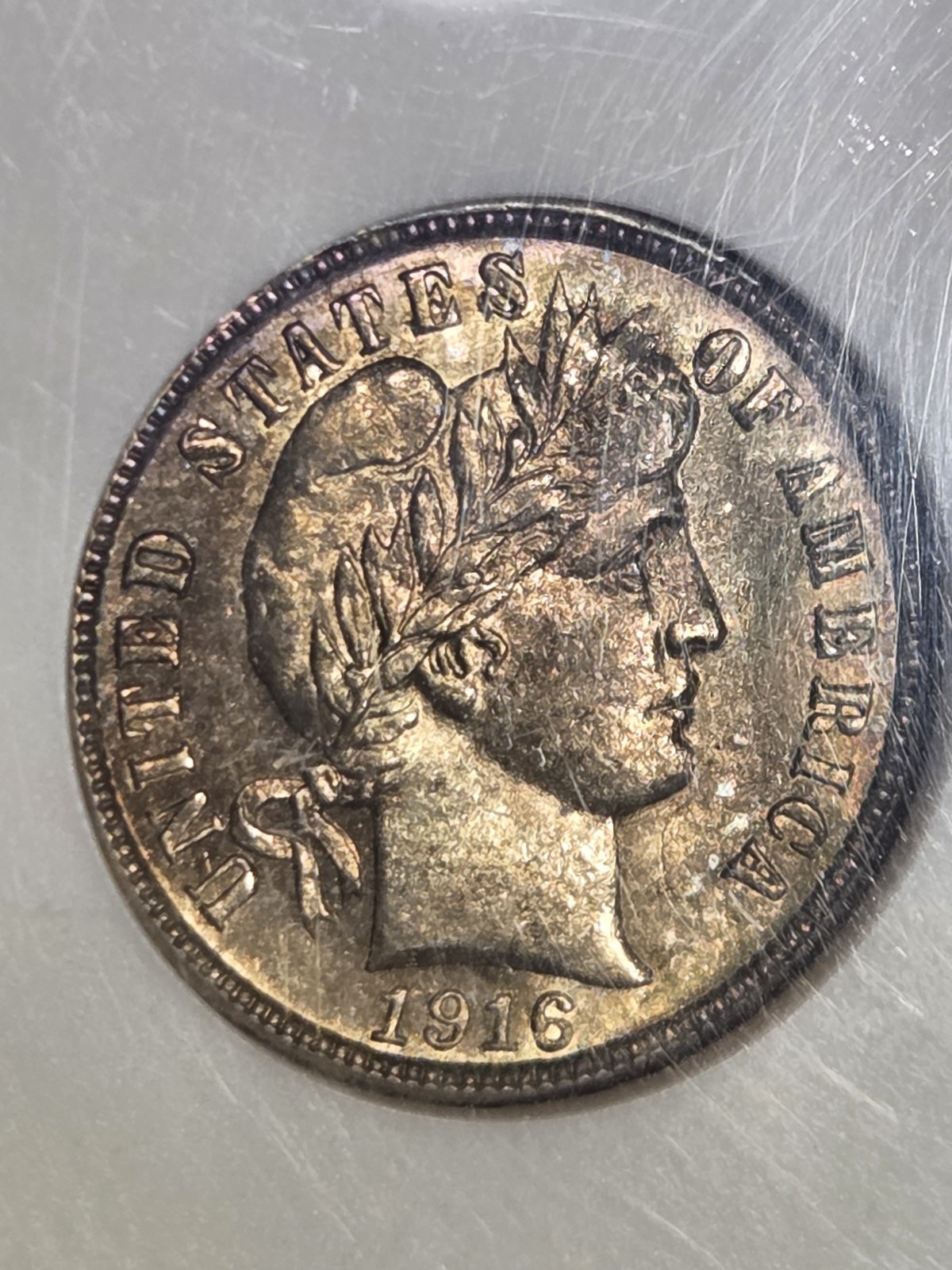 1916 S 10c Barber Dime ANACS MS62 Soapbox Toned #891635