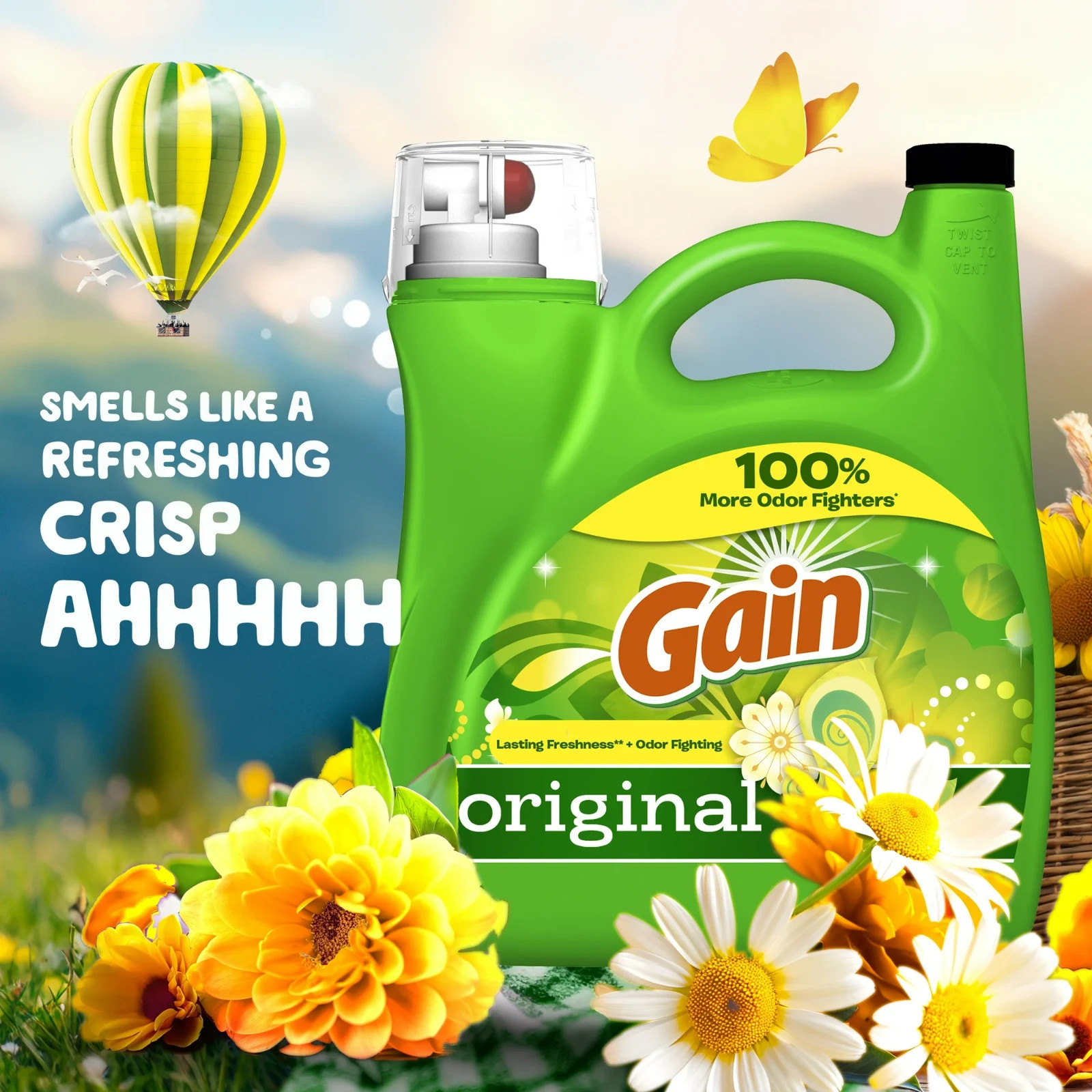 3 Pack Gain Laundry Detergent Liquid with Odor Fighters, Original Scent, 154oz