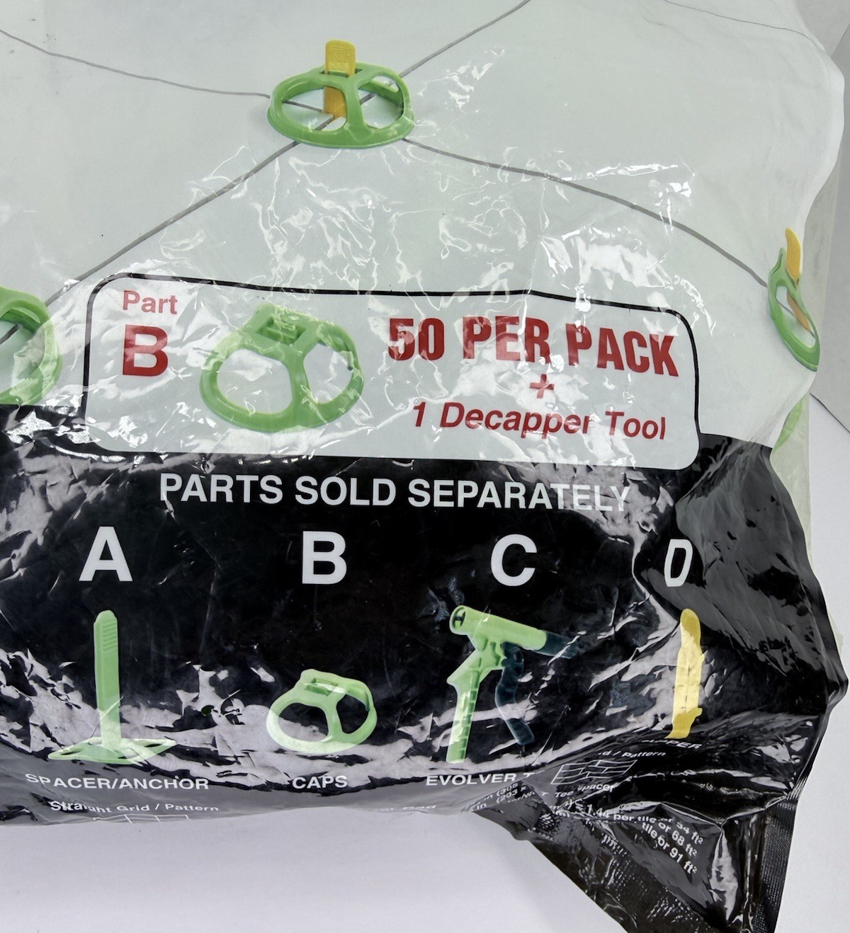 Levolution Tile spacing and Leveling System Caps Part B 50 Pc Bag + Tool