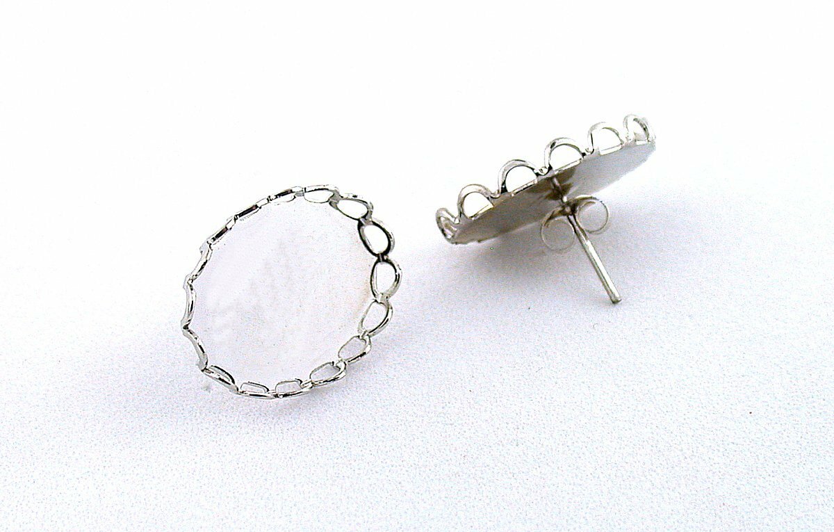 One Pair 12x10 Oval Sterling Silver Post Nut Bezel Cabochon Earring Finding EE6