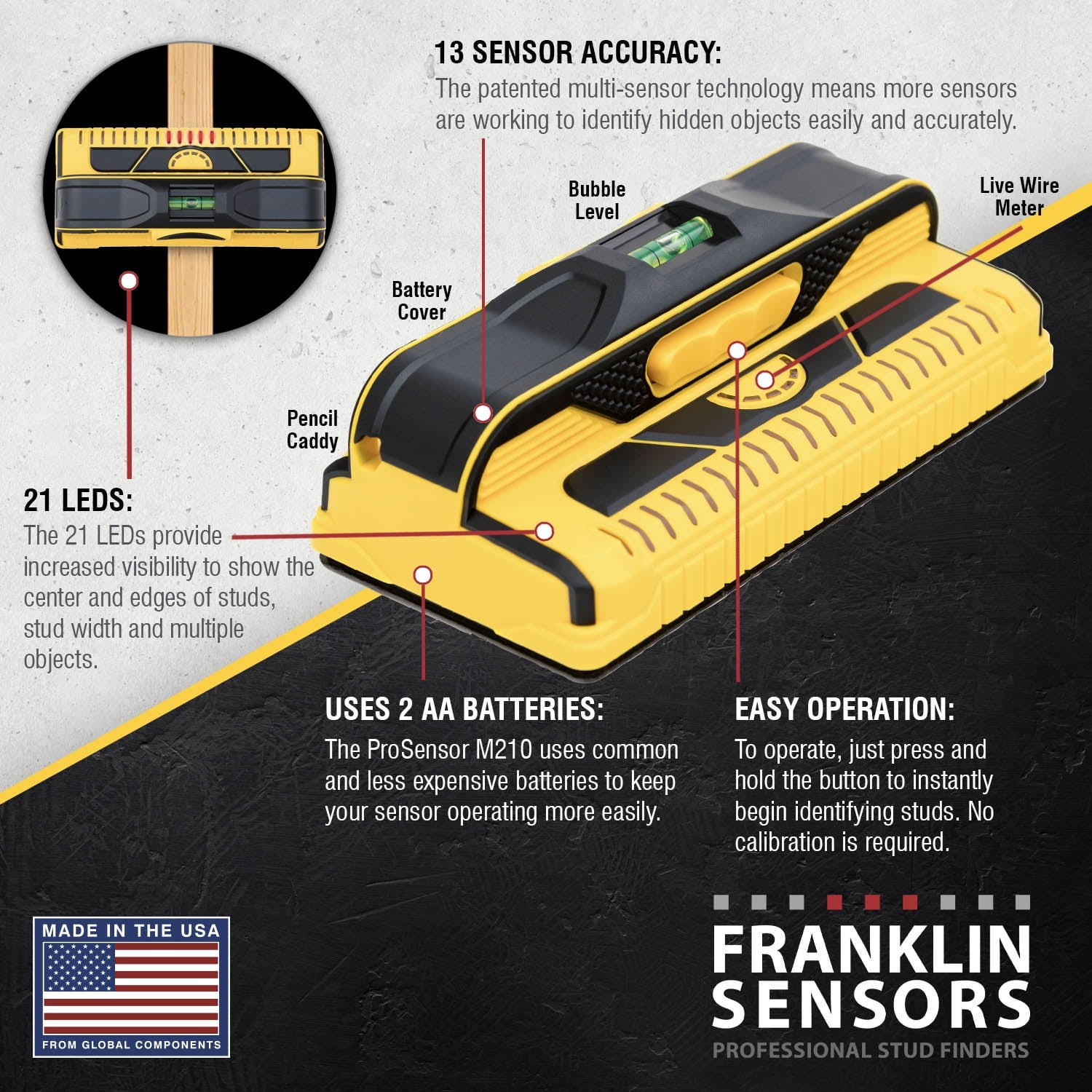 Franklin Sensors ProSensor M210 Whole Stud Detector LED Stud Finder