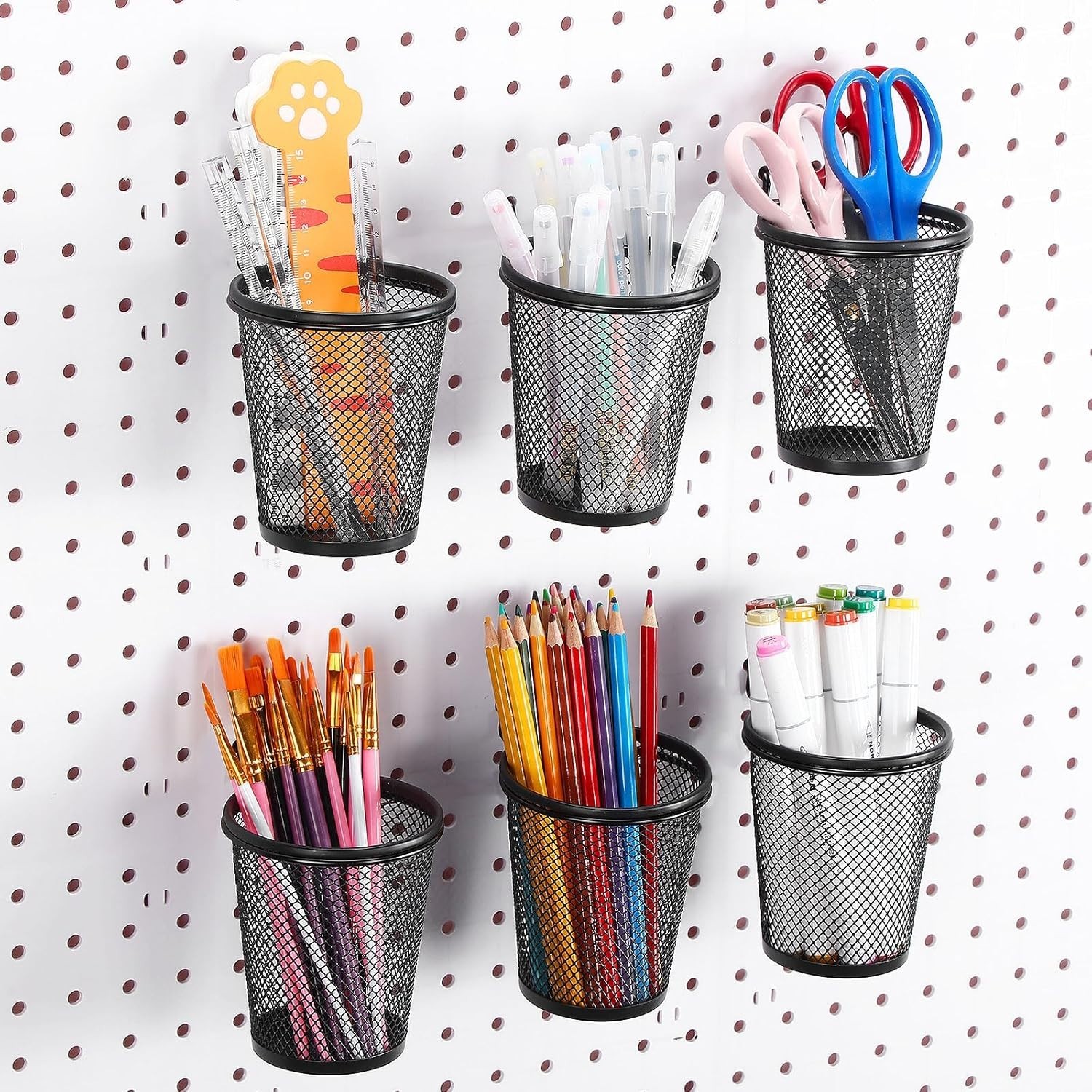 Multipurpose Pegboard Baskets with Hooks for Office and Home Organization
