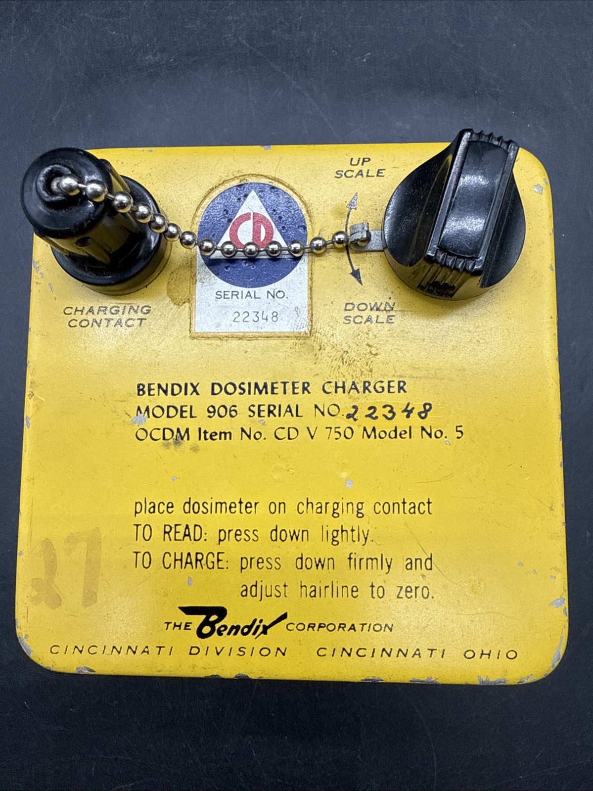 Bendix Corp Dosimeter Charger Model 906 Civilian Defense WWII CD V 750 No. 5