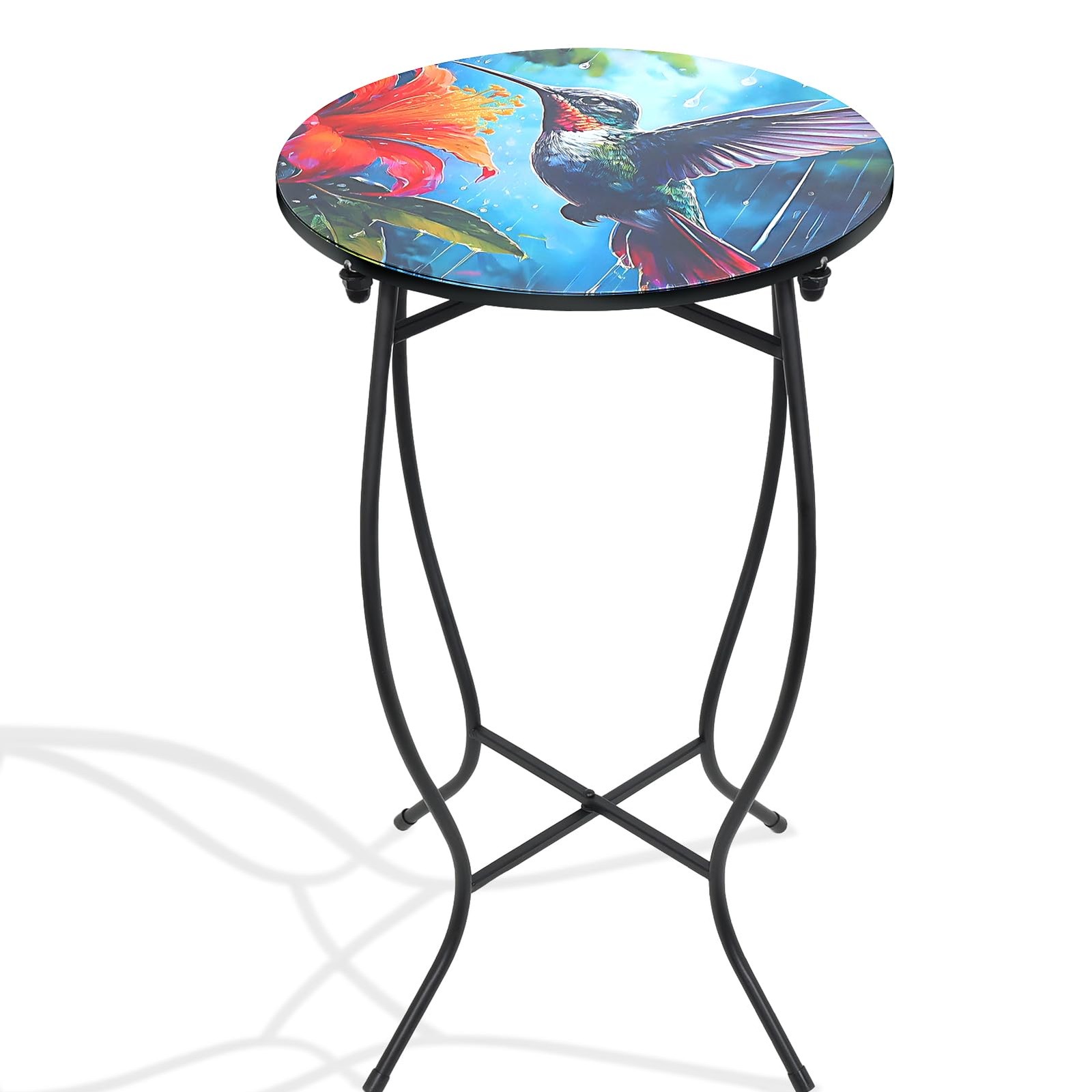Outdoor Side Tables for Patio, 21" High Round End Table, Weather Resistant Me...