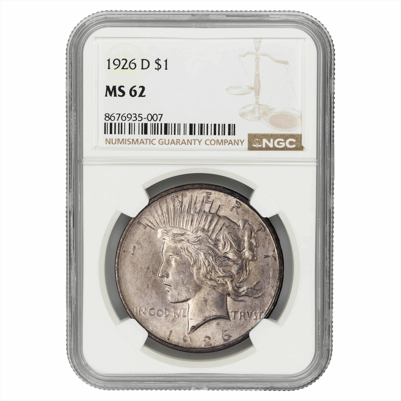 1926D Silver Peace Dollar $1 NGC MS 62