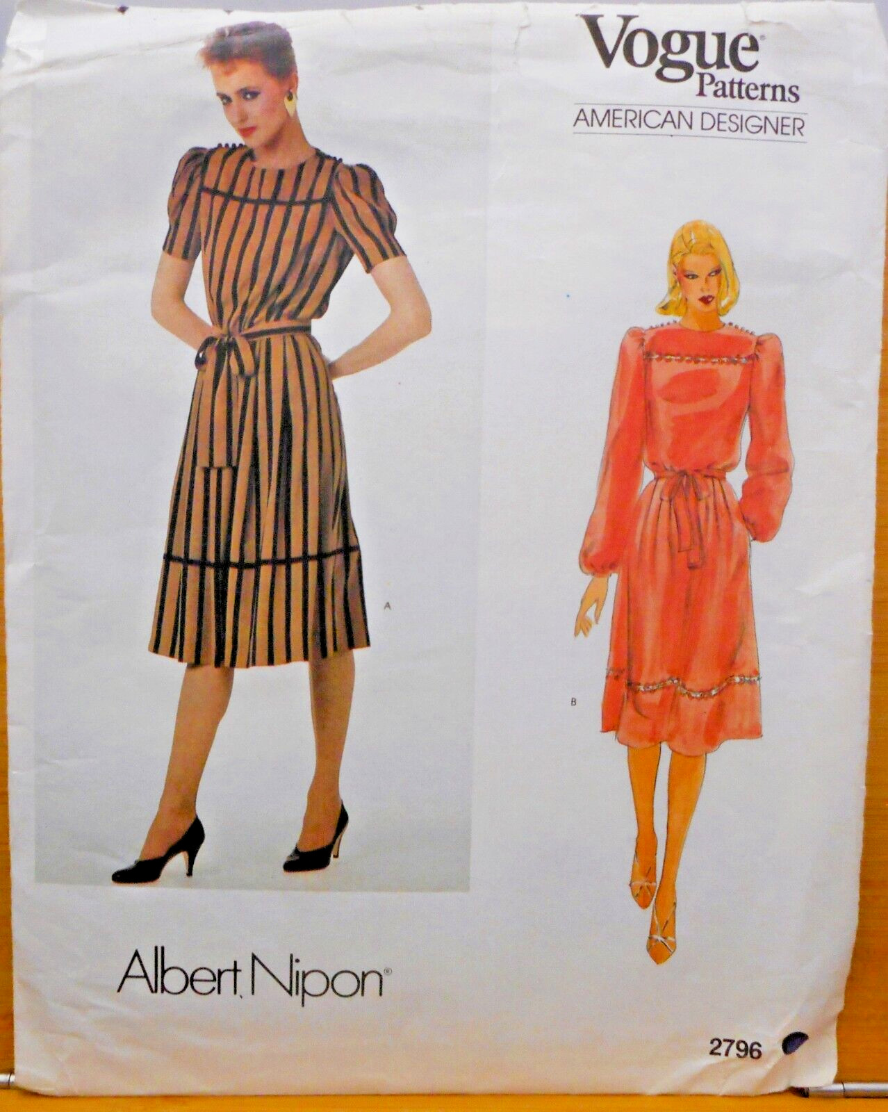 Vintage Vogue Pattern 2796 American Designer Albert Nipon Dress Sz 12 Uncut FF