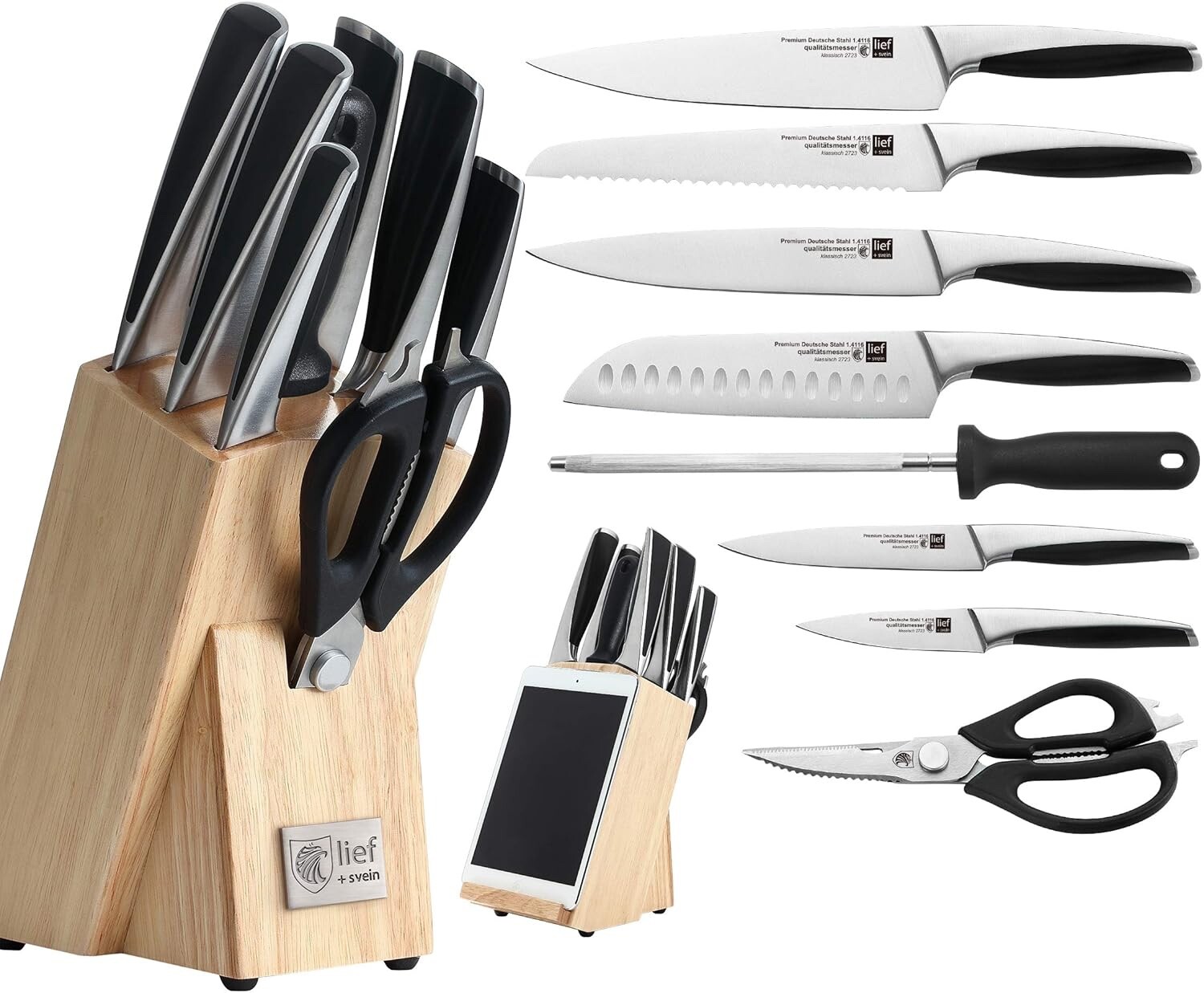 LIEF + SVEIN 9 Pc knife set with block. 1.4116 German Stainless Steel (N) 156554