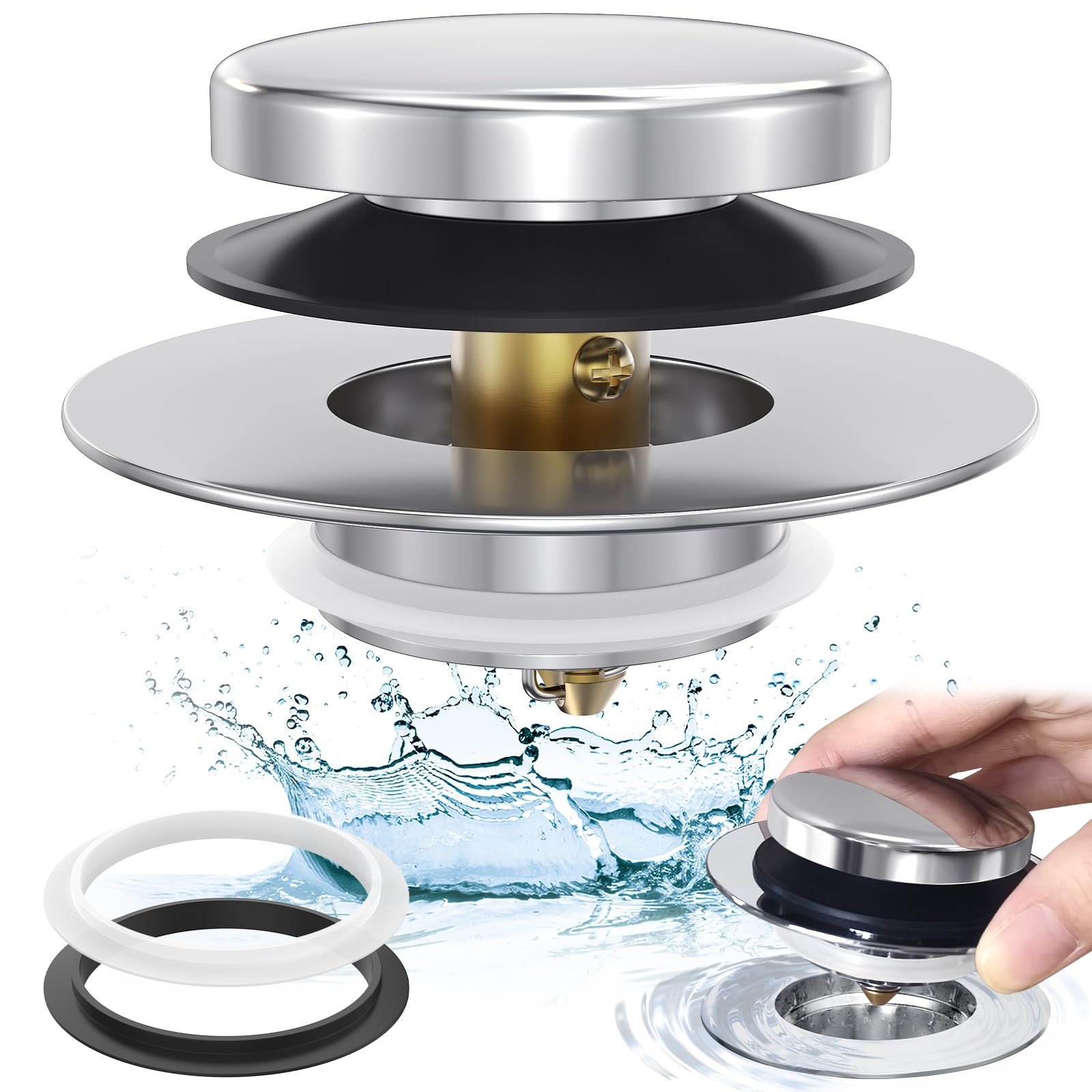 Chrome Plated Universal Tip Toe Tub Stopper and Water Stopper,