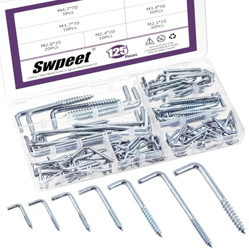 125Pcs 7 Sizes Blue White Metal Screw-in Square Bend Hooks Blue-White Zink