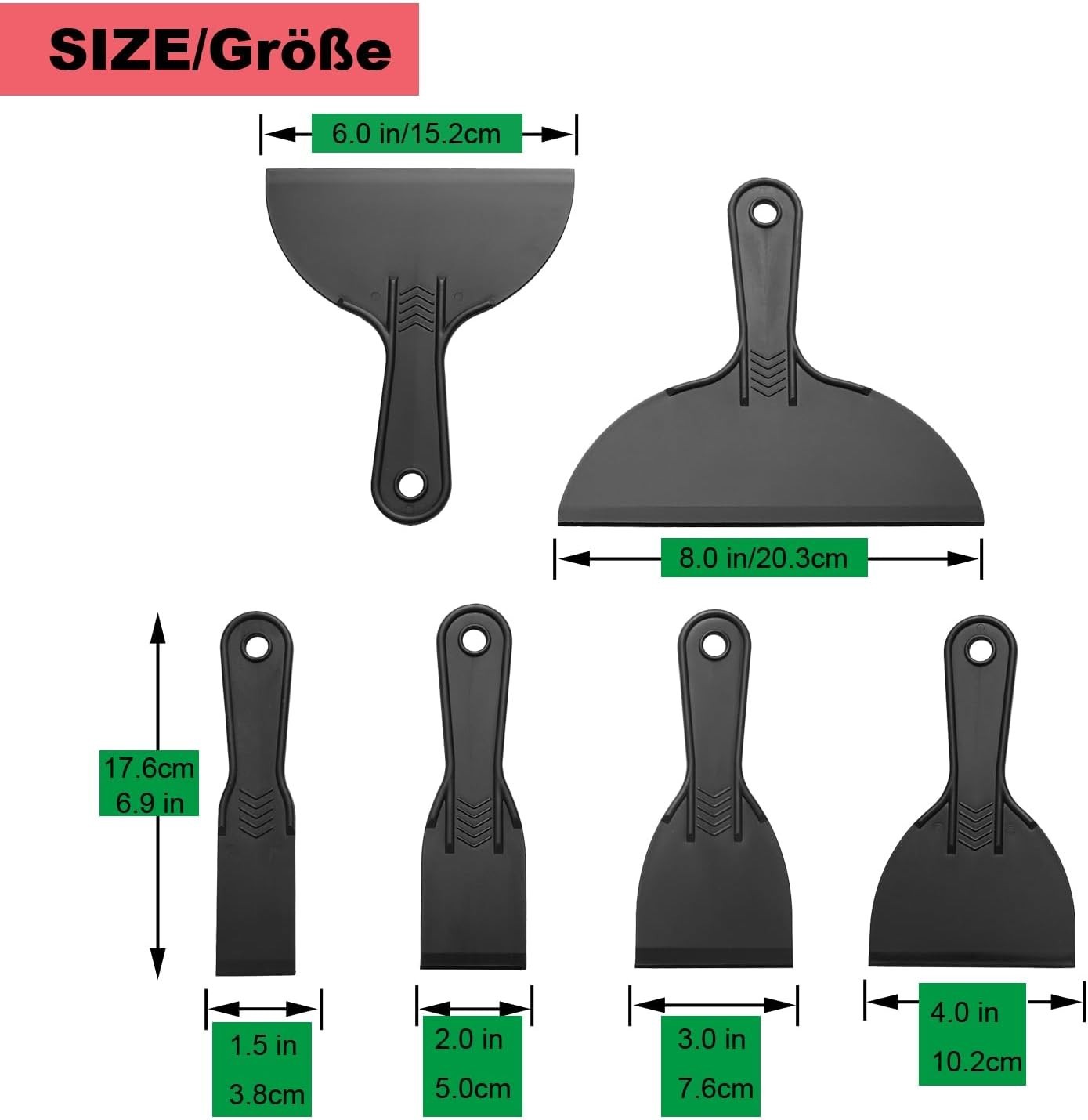 6 Pack Putty Knife, Flexible Plastic Paint Scraper Tool for Spackling
