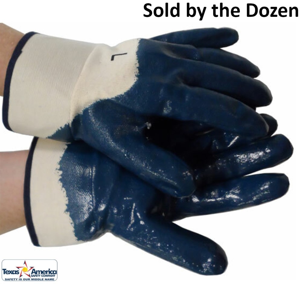 Nitrile Palm Coated with Safety Cuff Gloves, Sold by Dozen