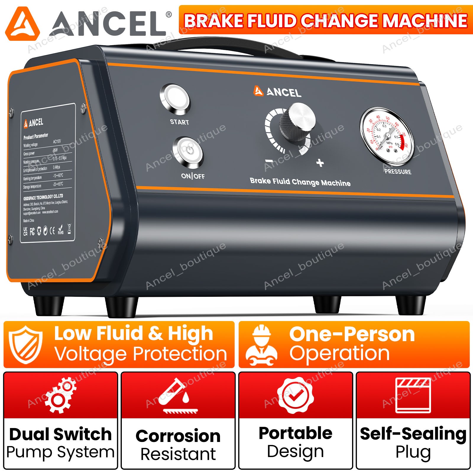 ANCEL BR1000 Brake Fluid Change Machine Self-Sealing Plug Fluid Exchanger