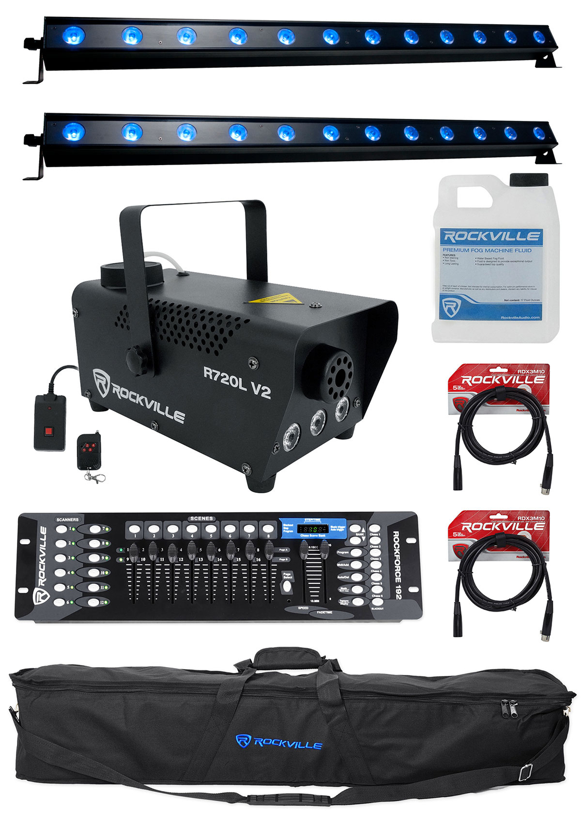 (2) American DJ ULTRA HEX BAR 12 RF Wash Strip Lights+DMX Controller+Fogger+Bag