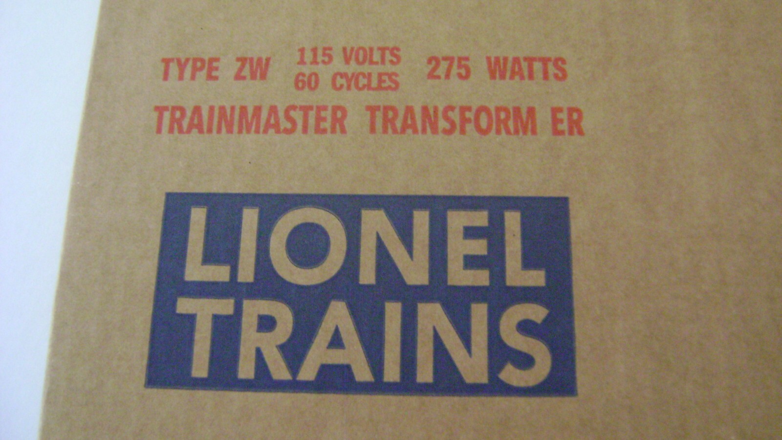 Lionel  ZW Licensed  Corrugated Transformer  Reproduction  Box w/four inserts