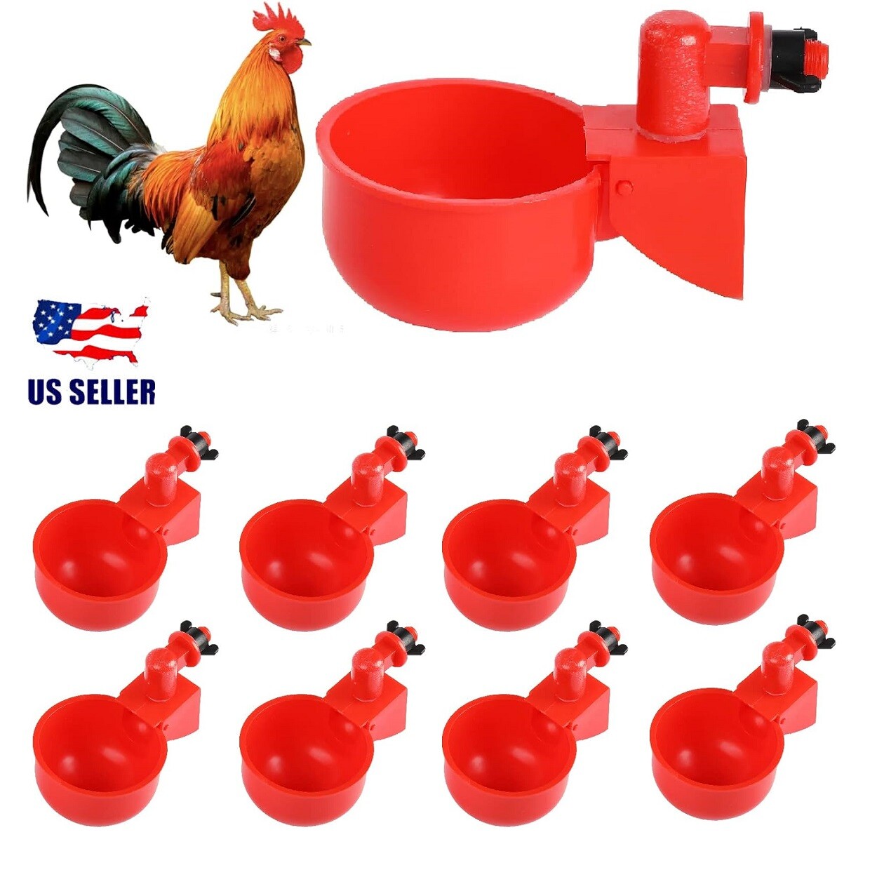 8pcs Chicken Automatic Watering Cups Poultry Drinker Waterer Duck Quail Hen USA