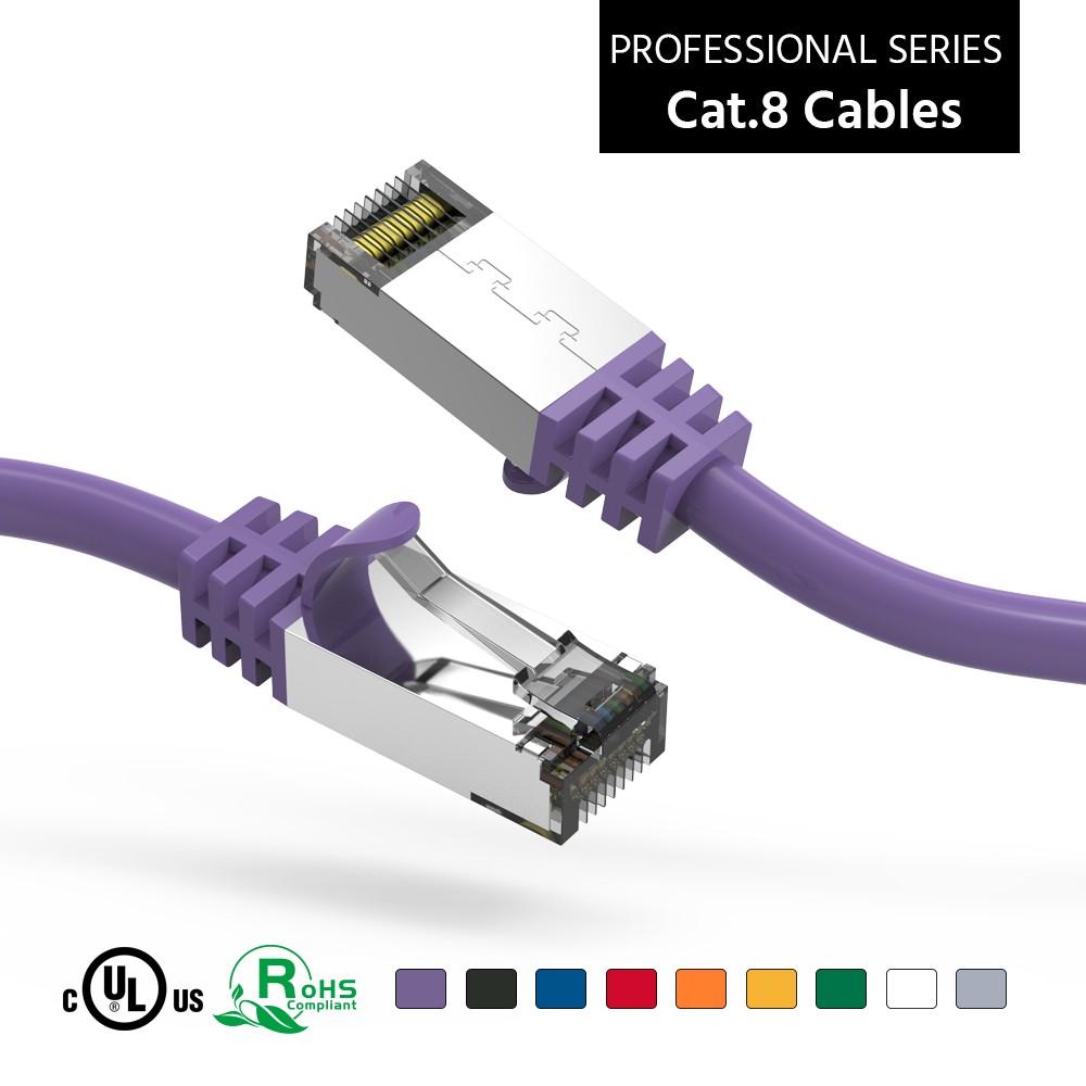1Ft CAT8 S/FTP Ethernet Network Cable Purple 26AWG