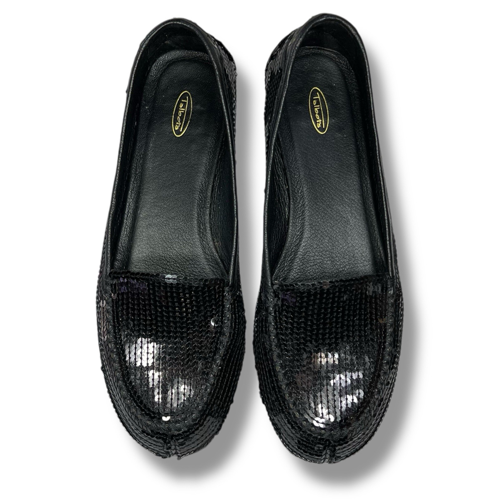 Vintage Talbots Sequin Loafers Women’s 10 Black Slip On Shoes Chic Glam Classic