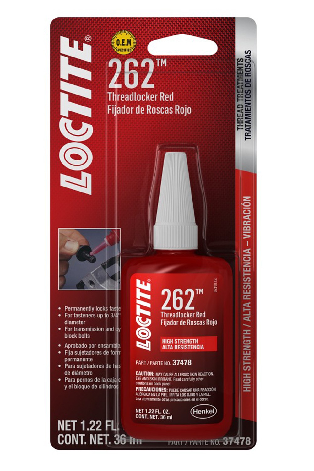 Loctite Thread Locker - Red 262 - 36 ml Bottle - Each 492141