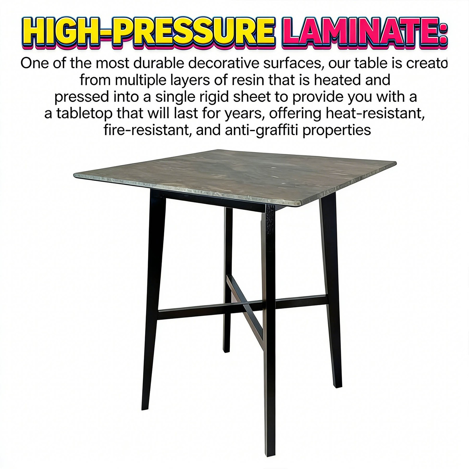Dining Table Rubberwood Legs Marble Finish High-Pressure Laminate Surface