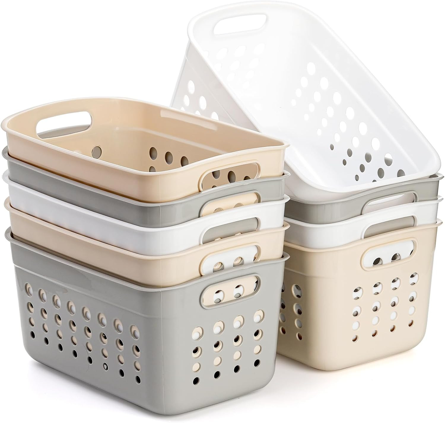 9-Pack Small Plastic Storage Baskets with Handles for Home Organization