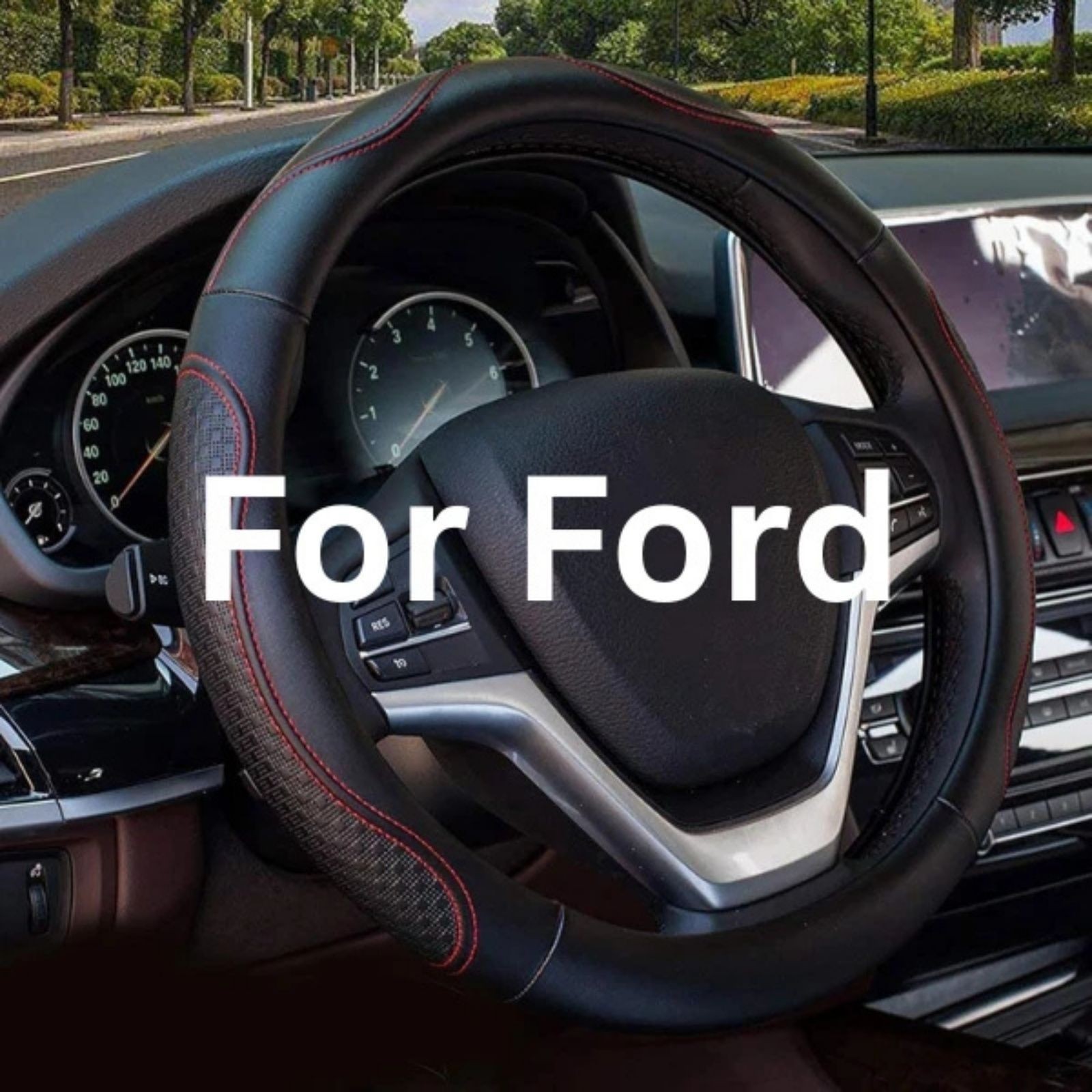 Premium Leather Car Steering Wheel Cover Fit for Ford F-150 250 350 15.5-16 inch