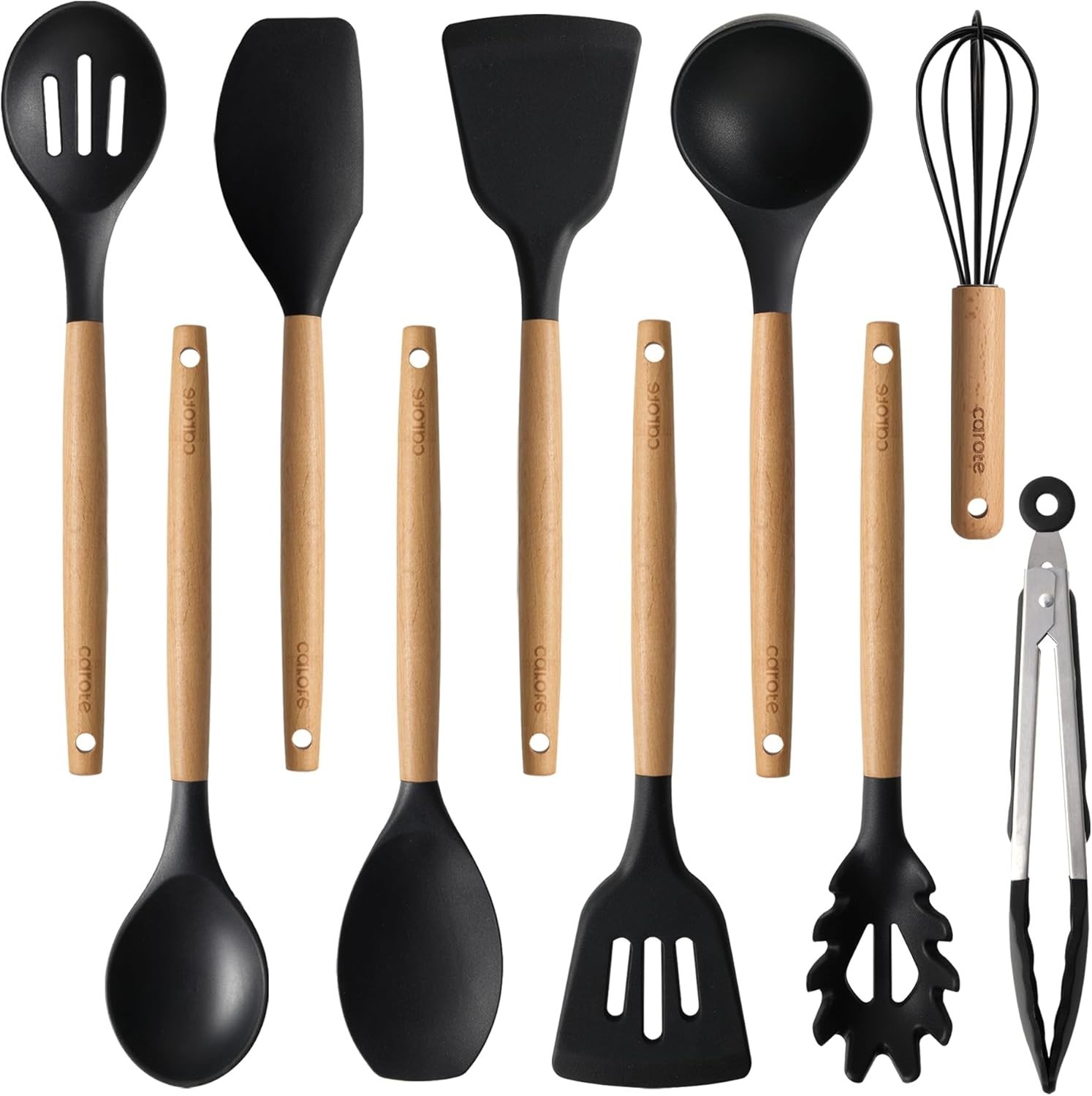 Carote - Silicone Cooking Utensil Set, 10 Pcs - Black/Wood