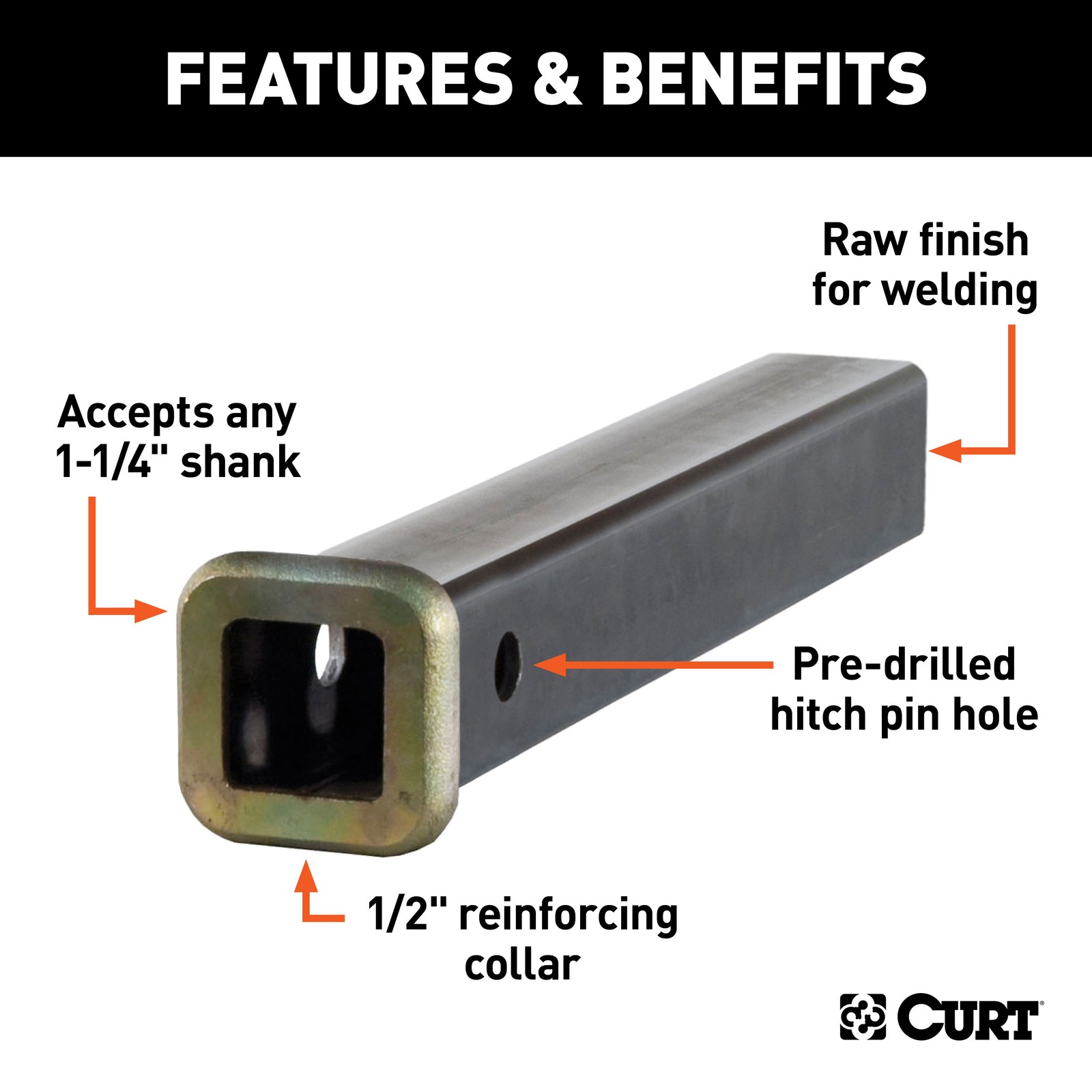 Curt #49512 12in Receiver Hitch Tube 1 1/4 In X 1 1/4 In Raw Finish