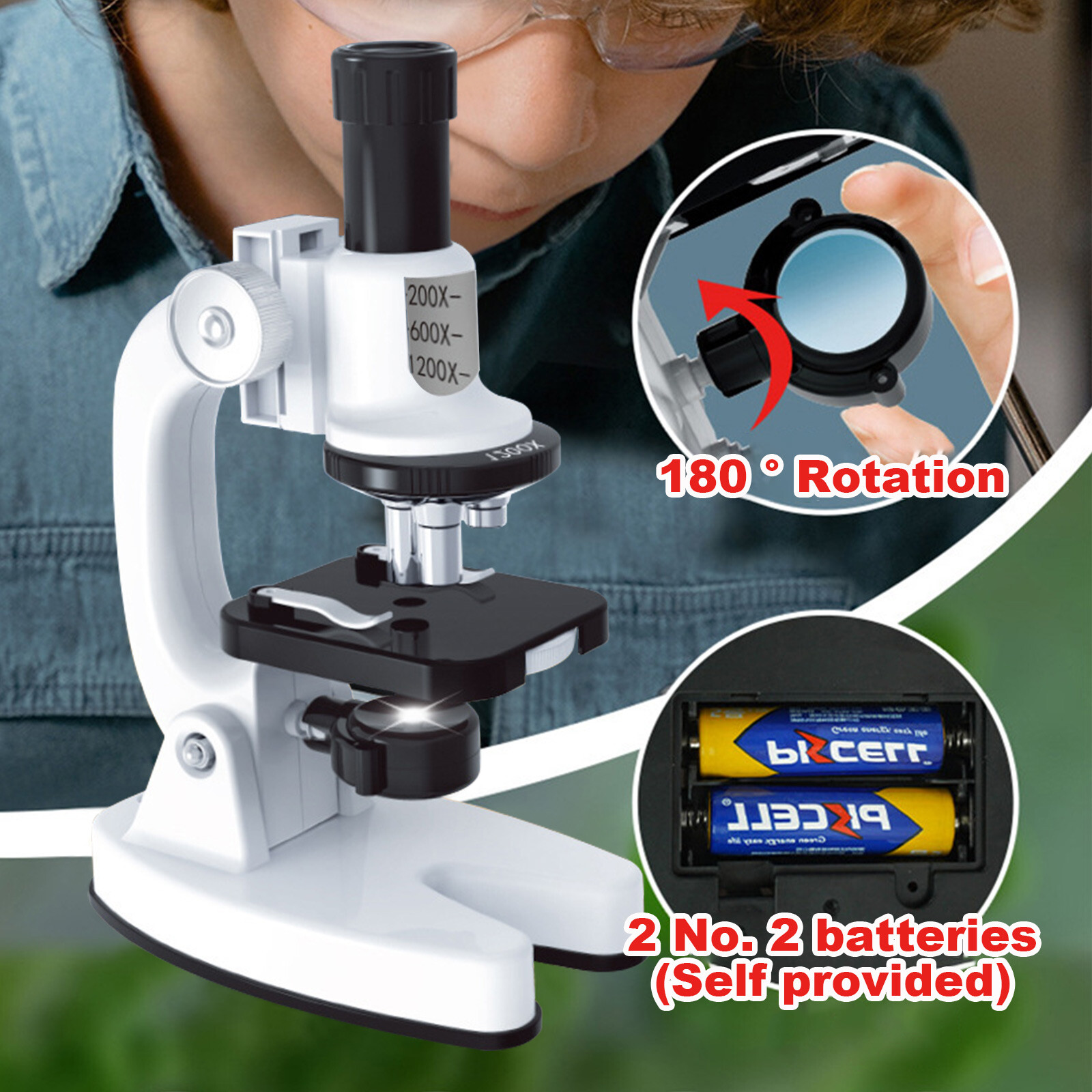 Microscope 200x-1200x Magnify Starter Science Kit