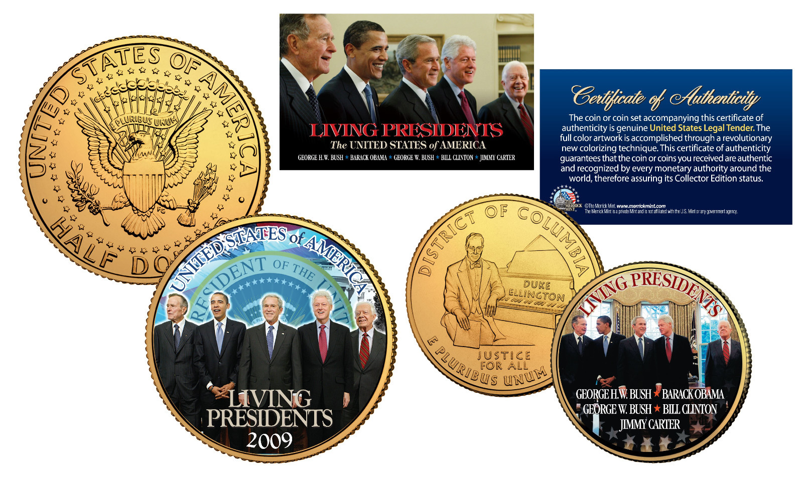 LIVING PRESIDENTS 2009 Official US Mint 24K Gold Plated 2-Coin Set Jimmy Carter