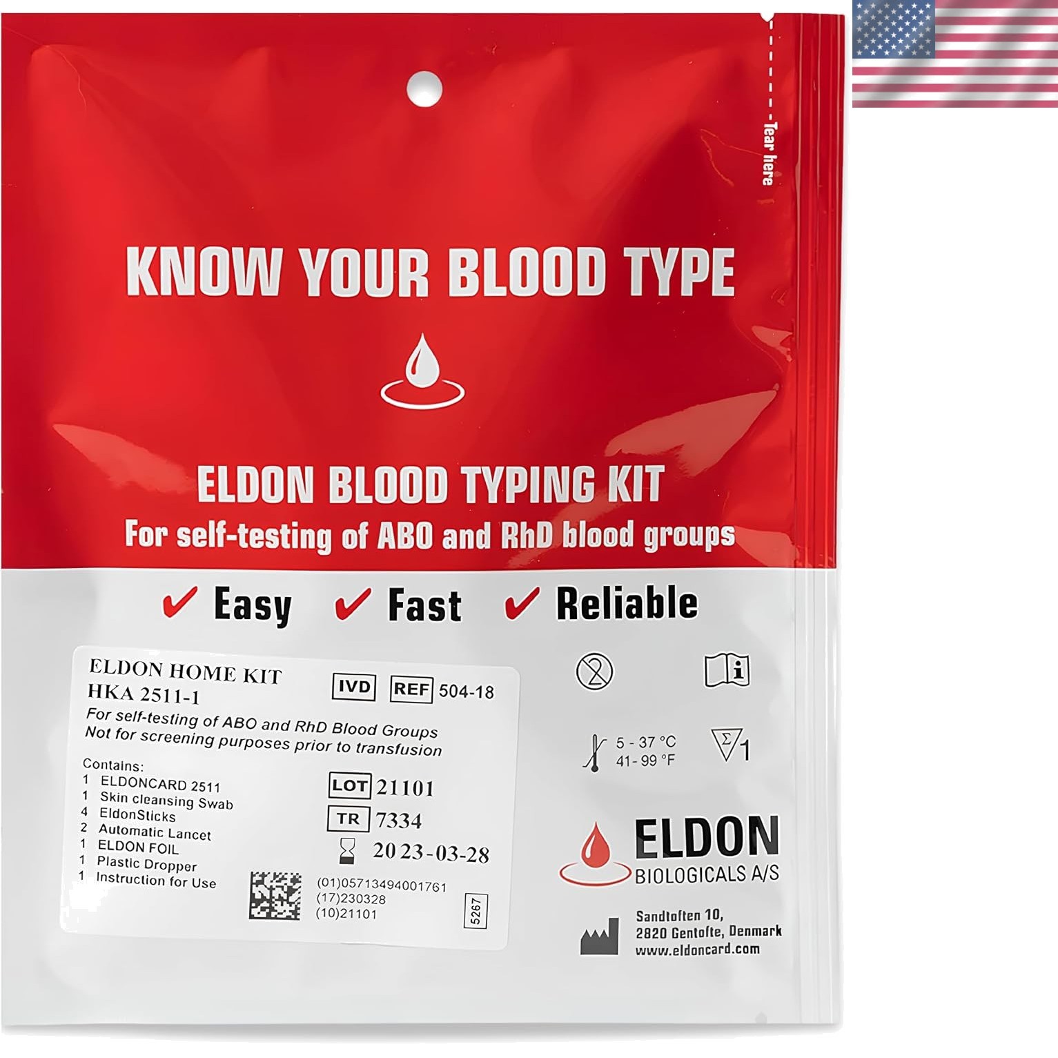 Single-Use Home Blood Typing Kit with Alcohol Prep Pad & Improved Components