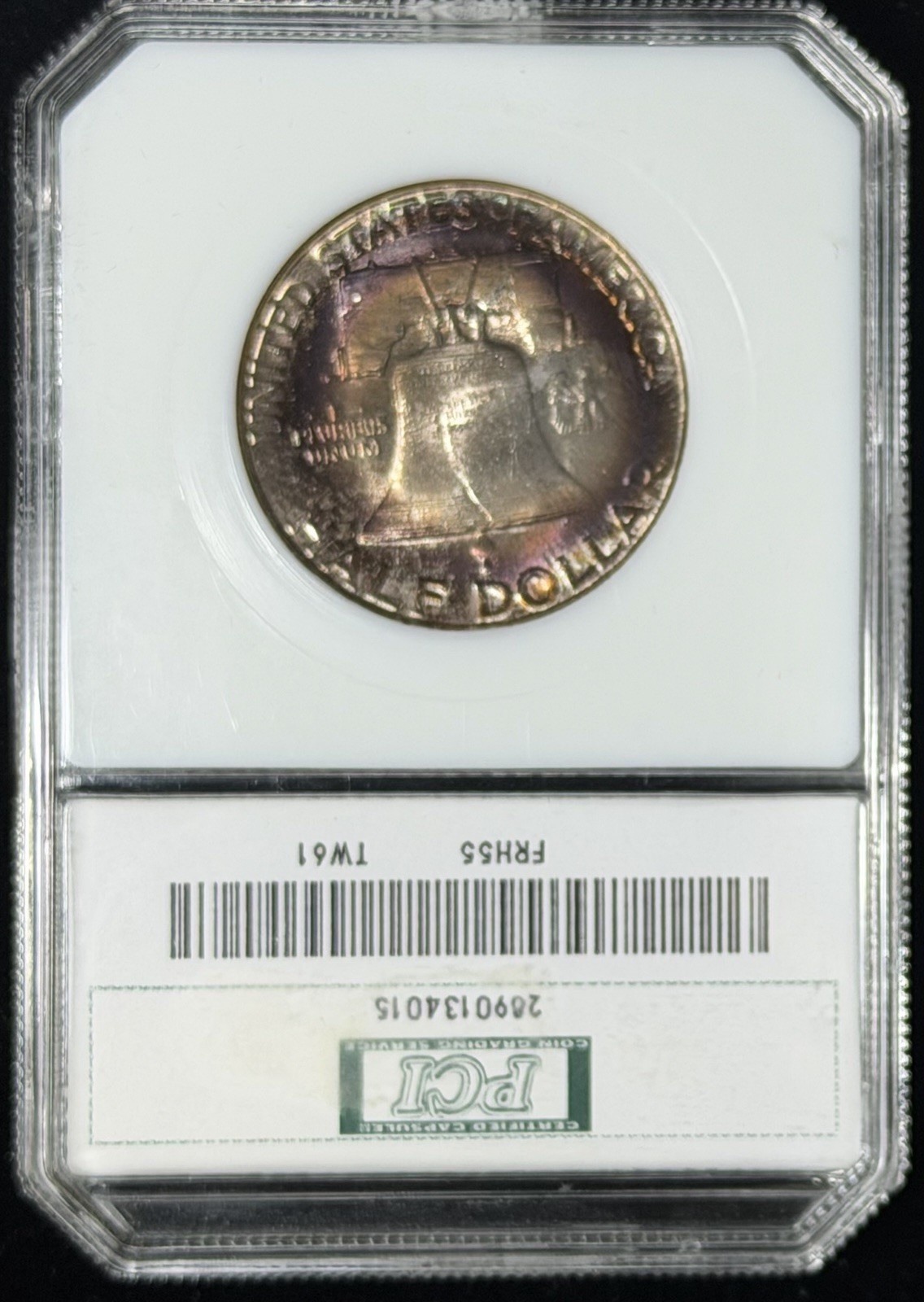 1955 Franklin Silver Half Dollar Bugs Bunny UNC Rainbow Toned PCI Color Toning
