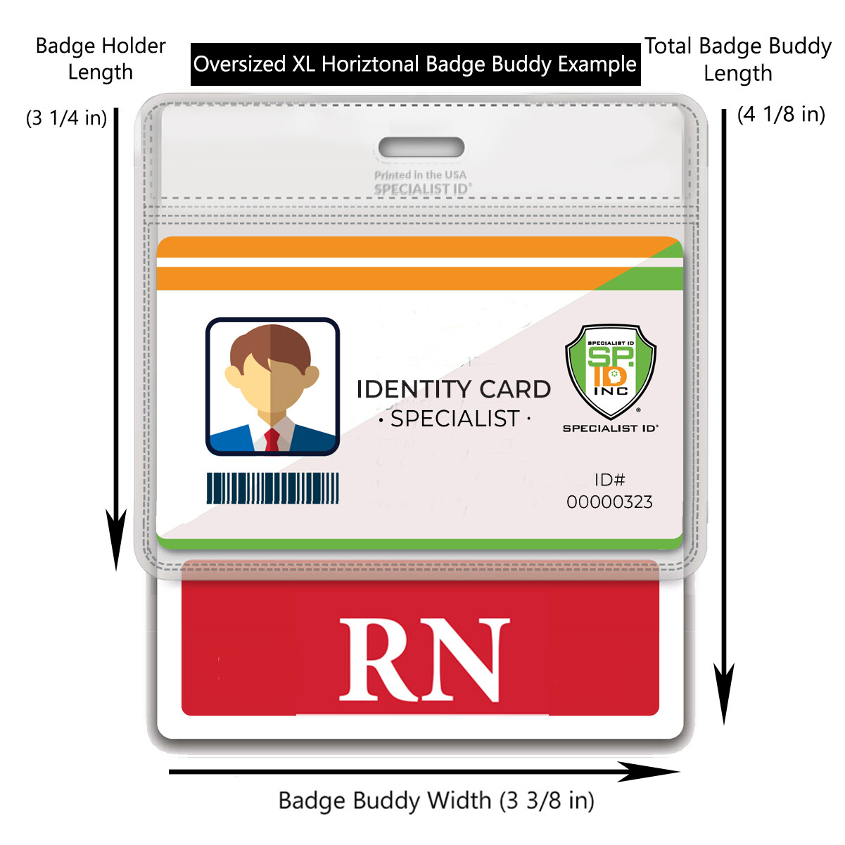 RN Badge Buddy Oversized Horizontal Extra Long ID Backer for Registered Nurses