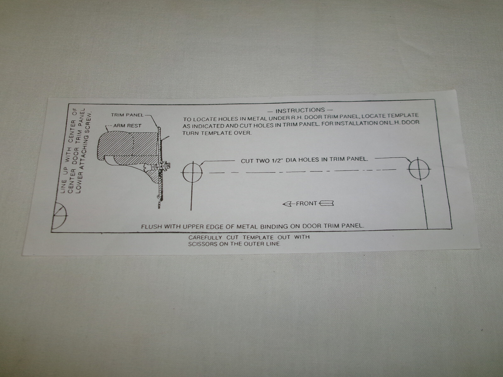 1947-1954 Chevrolet GMC Pick up Commercial Truck Door Arm Rest Mounting Template