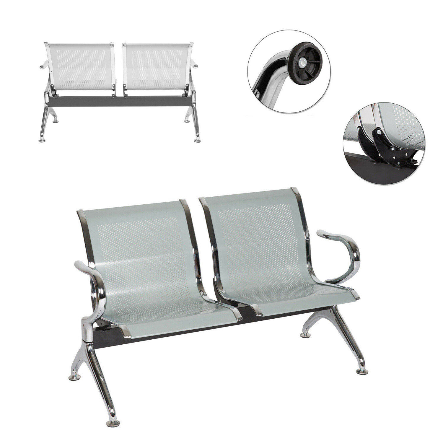 2 Seat Sliver Stainless Steel irport Hospital Bank Office Hallway Waiting Chair