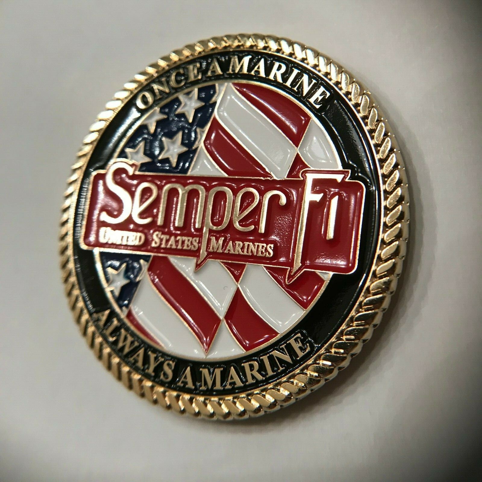 USMC ONCE A MARINE ALWAYS A MARINE CHALLENGE COIN HONOR COURAGE COMMITMENT