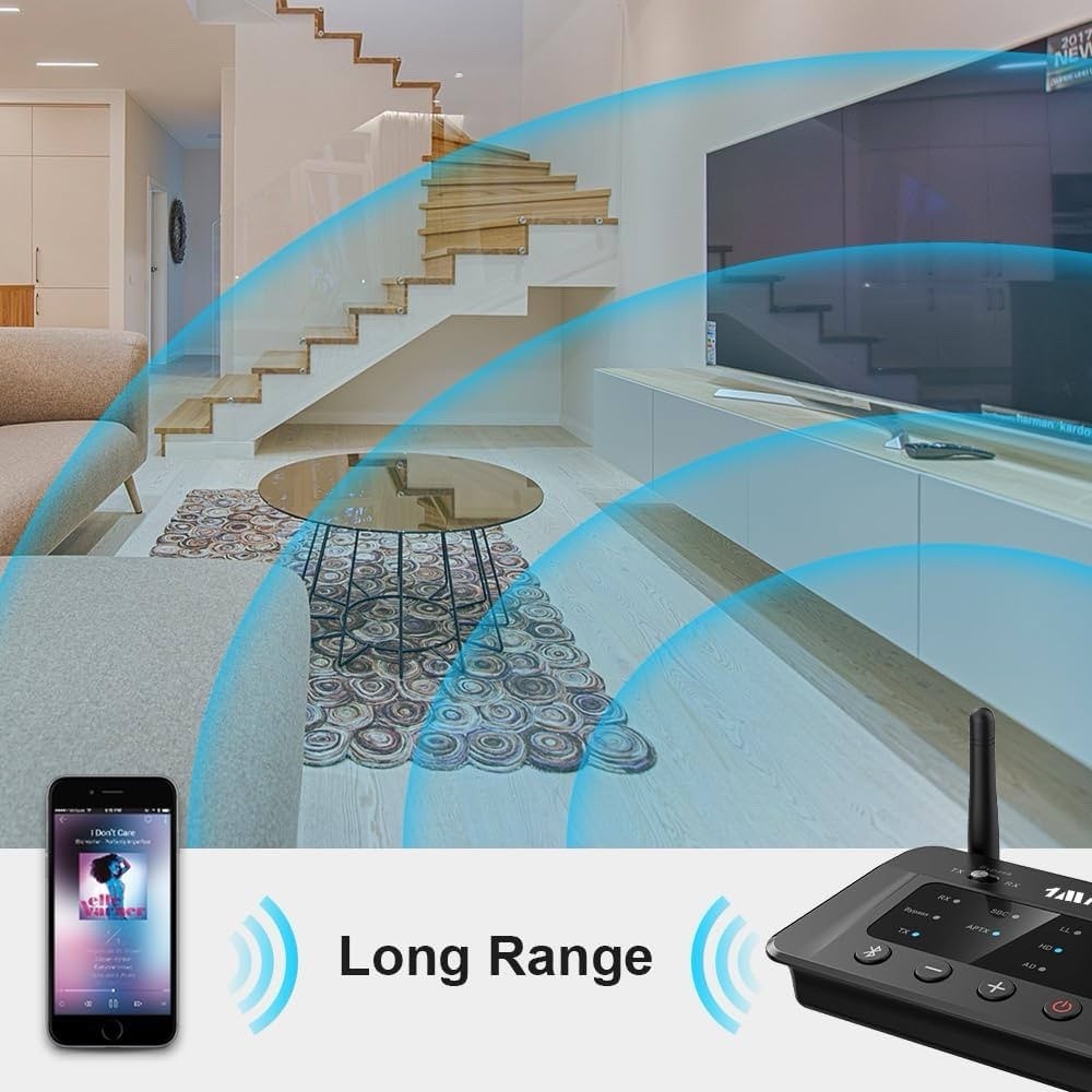 1Mii B03 Bluetooth 5.3 Transmitter Receiver Long Range Audio Adapter Opt AUX RCA