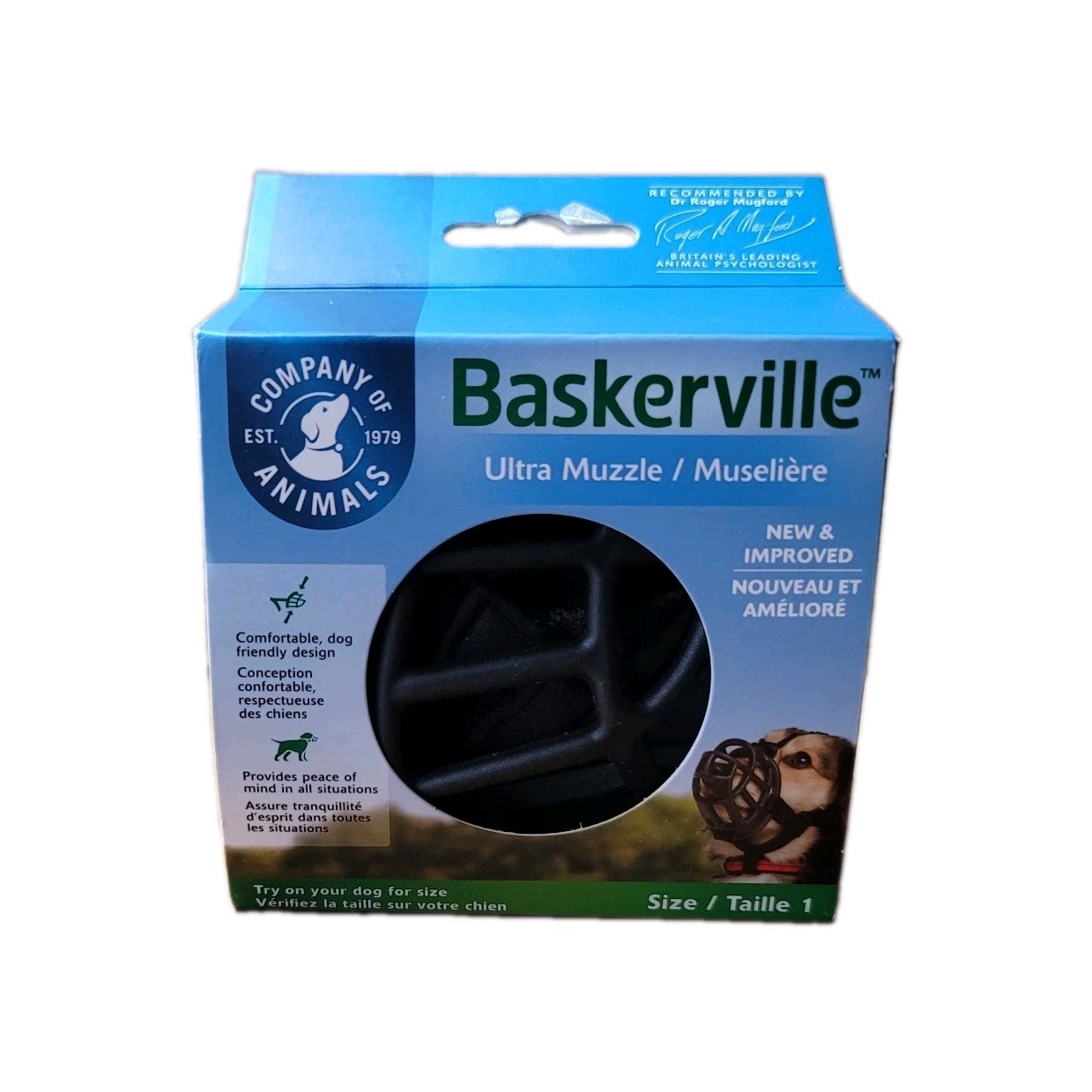 Baskerville Ultra Muzzle Size 1 Black Dog Muzzle Adjustable Basket Training