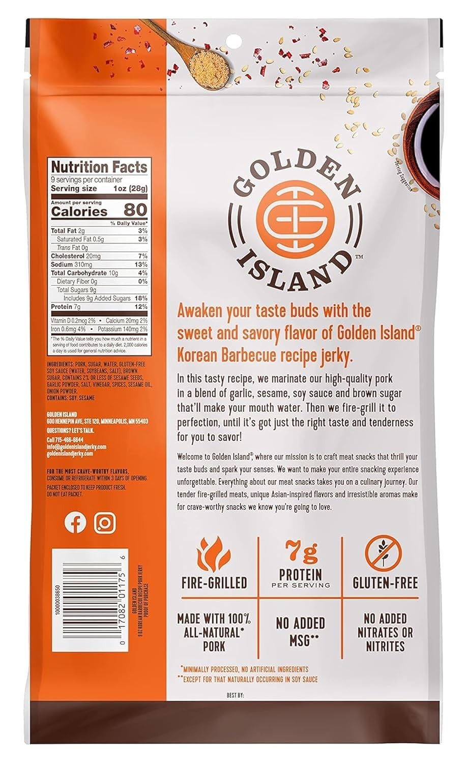 Golden Island Pork Jerky Korean BBQ Flavored, Specialty 9 Ounce (Pack of 2)