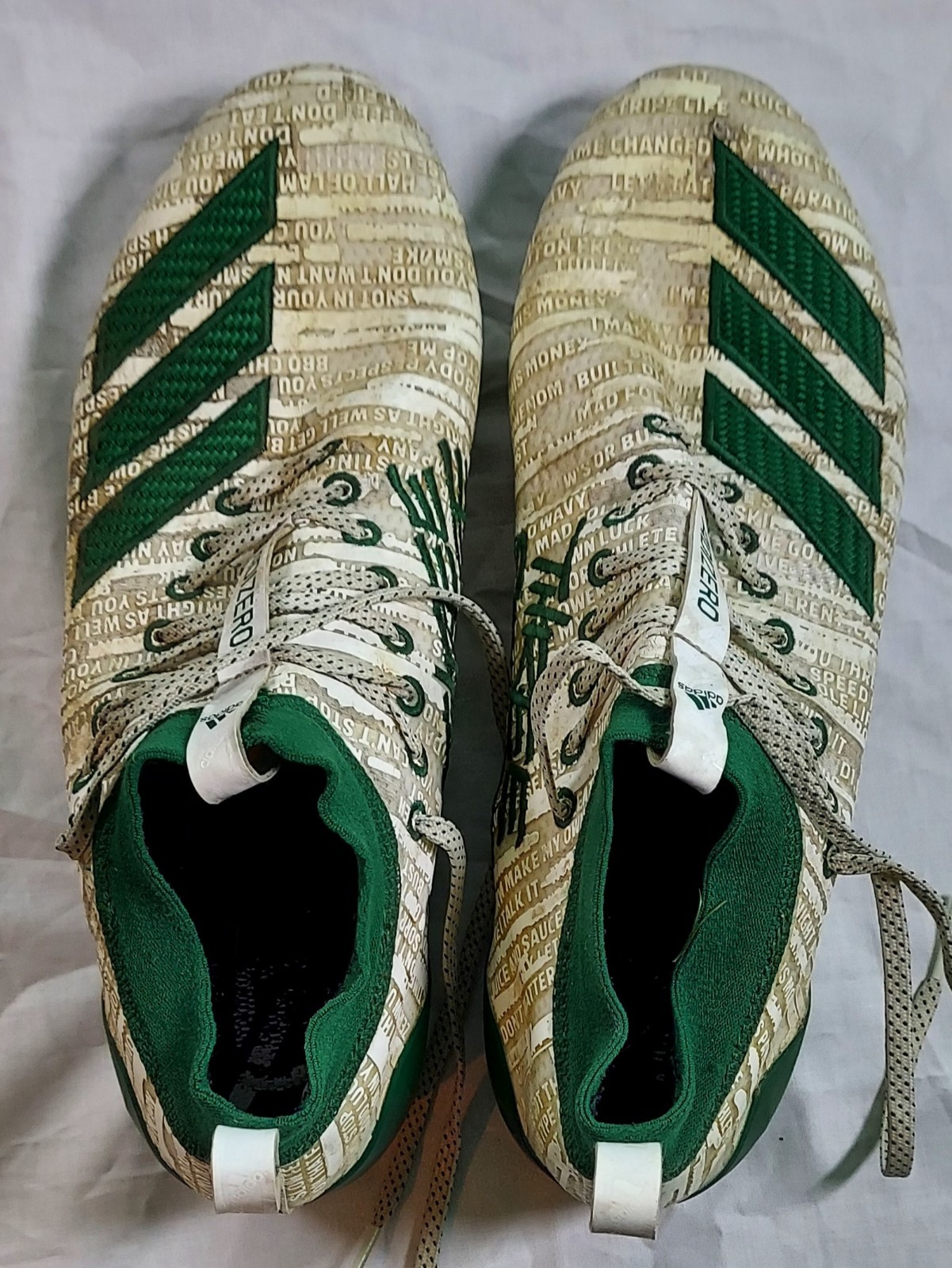 Adidas Three Stripe Life Cleats Size 11.5 Mens. Adizero White & Green Good Cond.