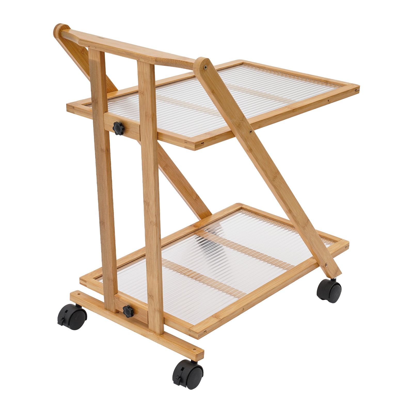 2 Tiers Bamboo Storage Rack, Floor Standing Storage Stand, Foldable Storage Rack