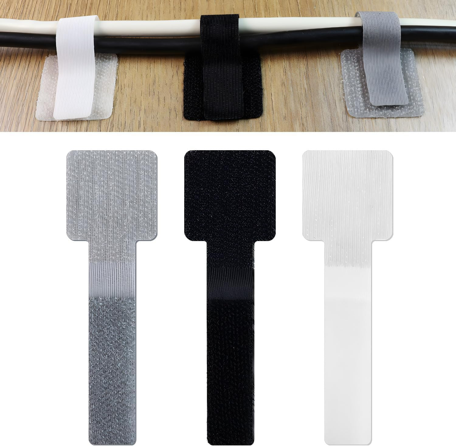 60-Pack Hook & Loop Cable Ties with Adhesive Clips for Home & Office